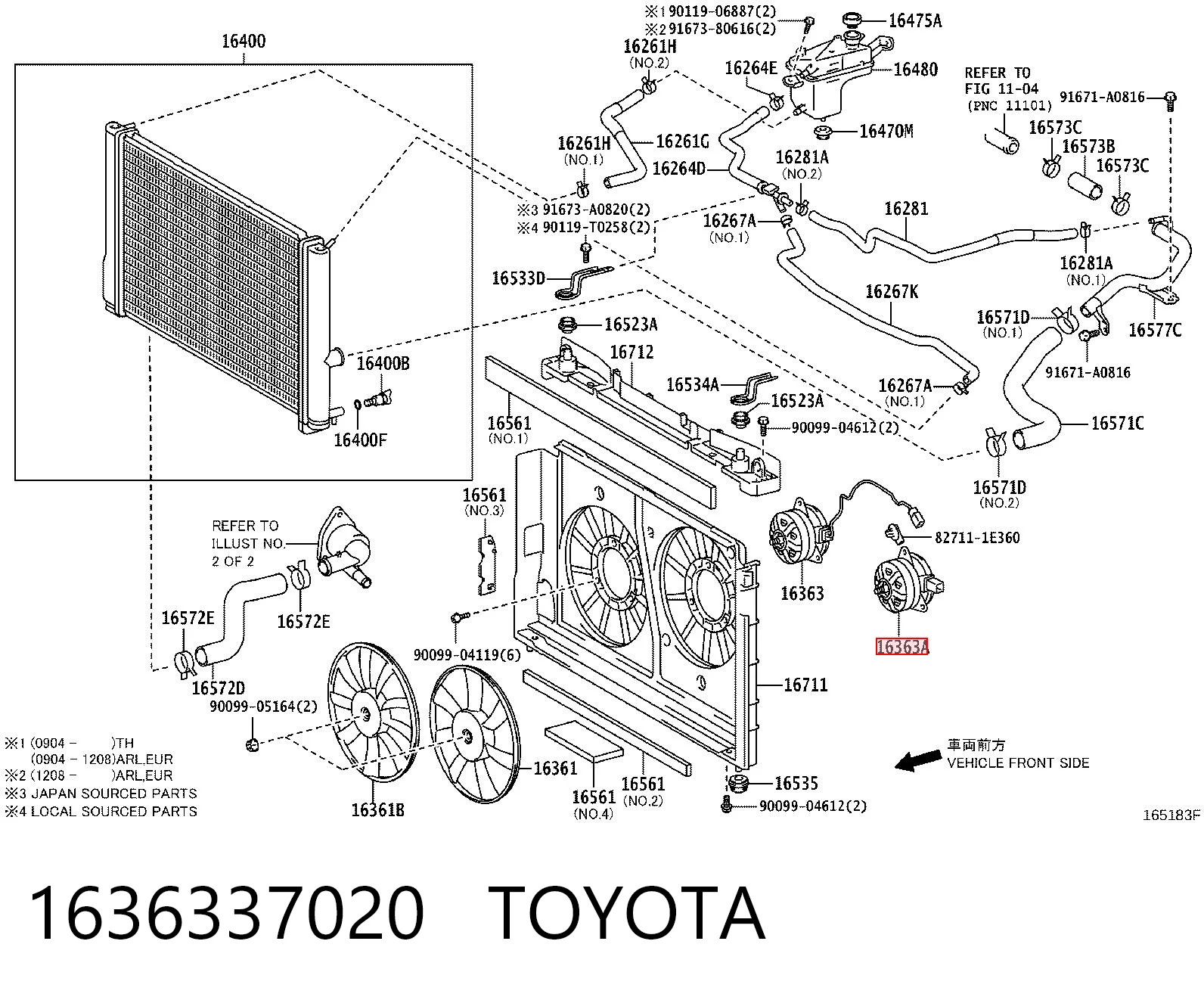 1636337020 Toyota Motor esquerdo de ventilador do sistema de esfriamento