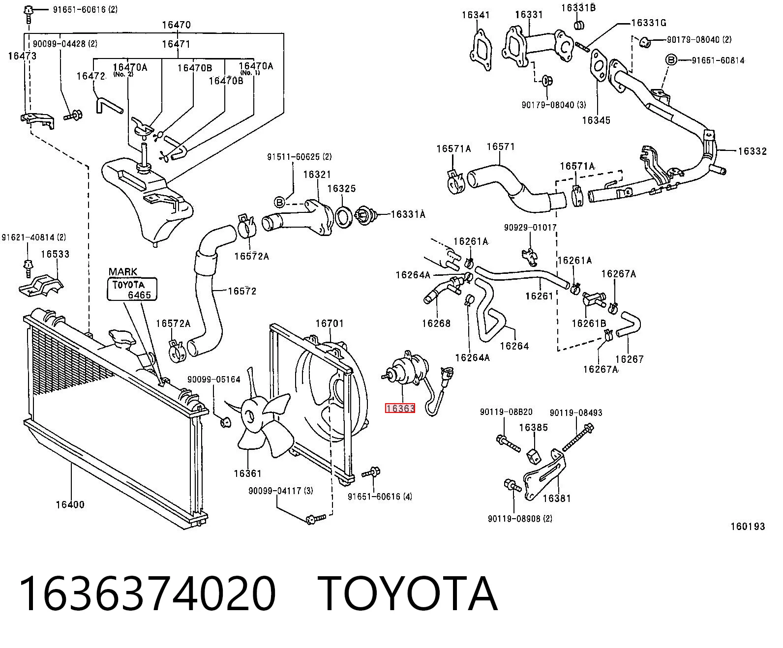 1636374020 Toyota Motor de ventilador do sistema de esfriamento