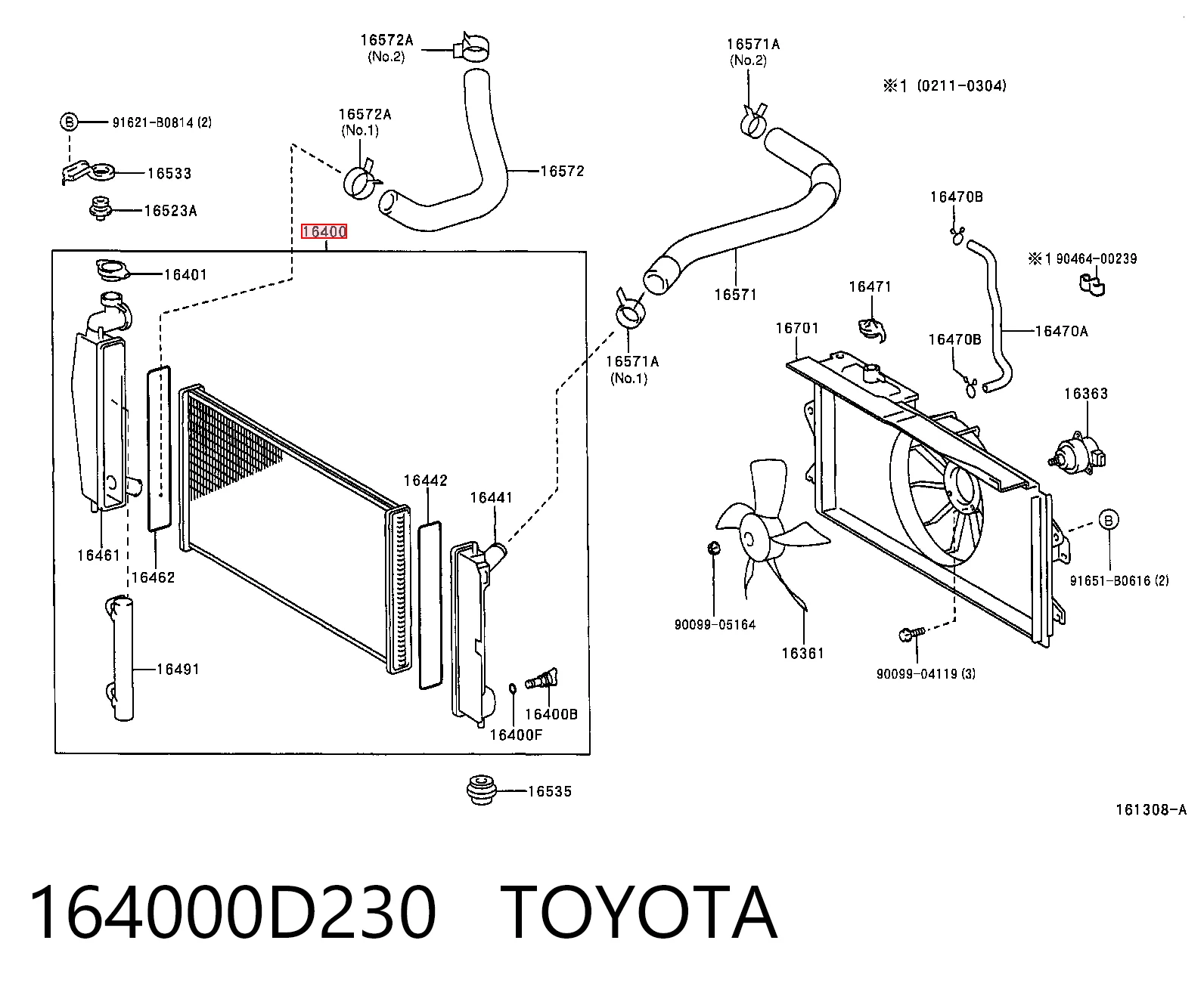 164000D230 Toyota Radiador de esfriamento de motor