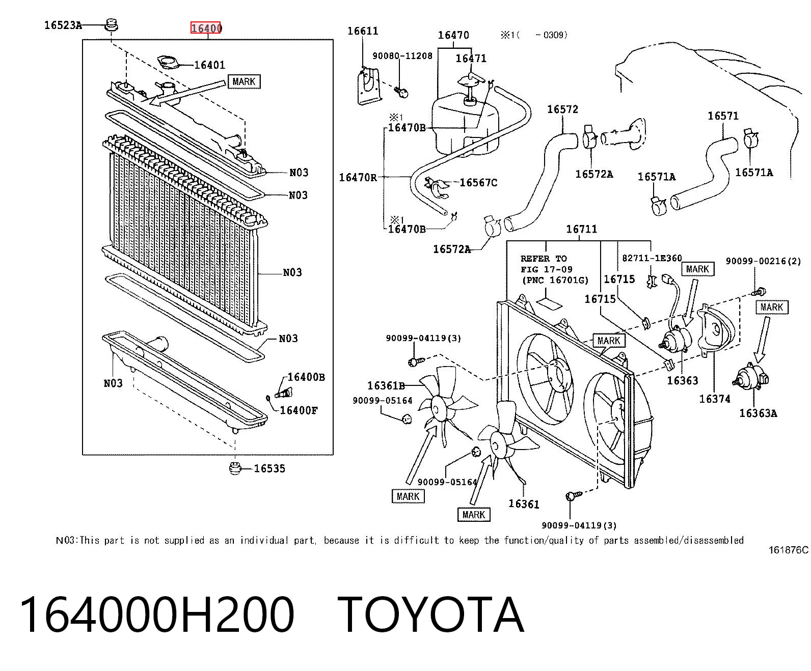 164000H200 Toyota Radiador de esfriamento de motor