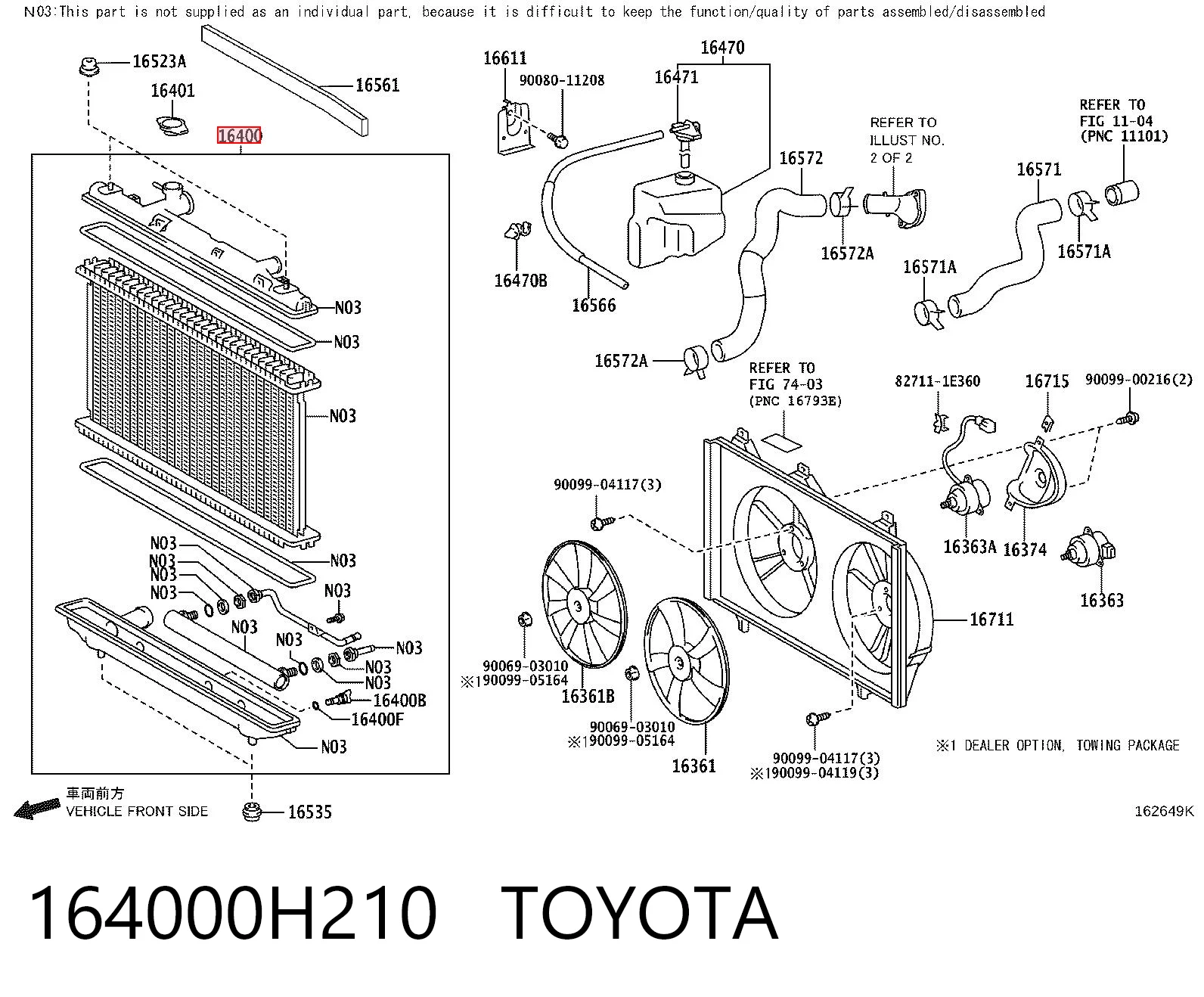 164000H210 Toyota Radiador de esfriamento de motor