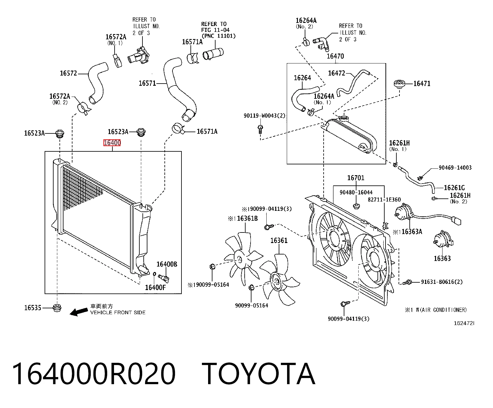 164000R020 Toyota Radiador de esfriamento de motor