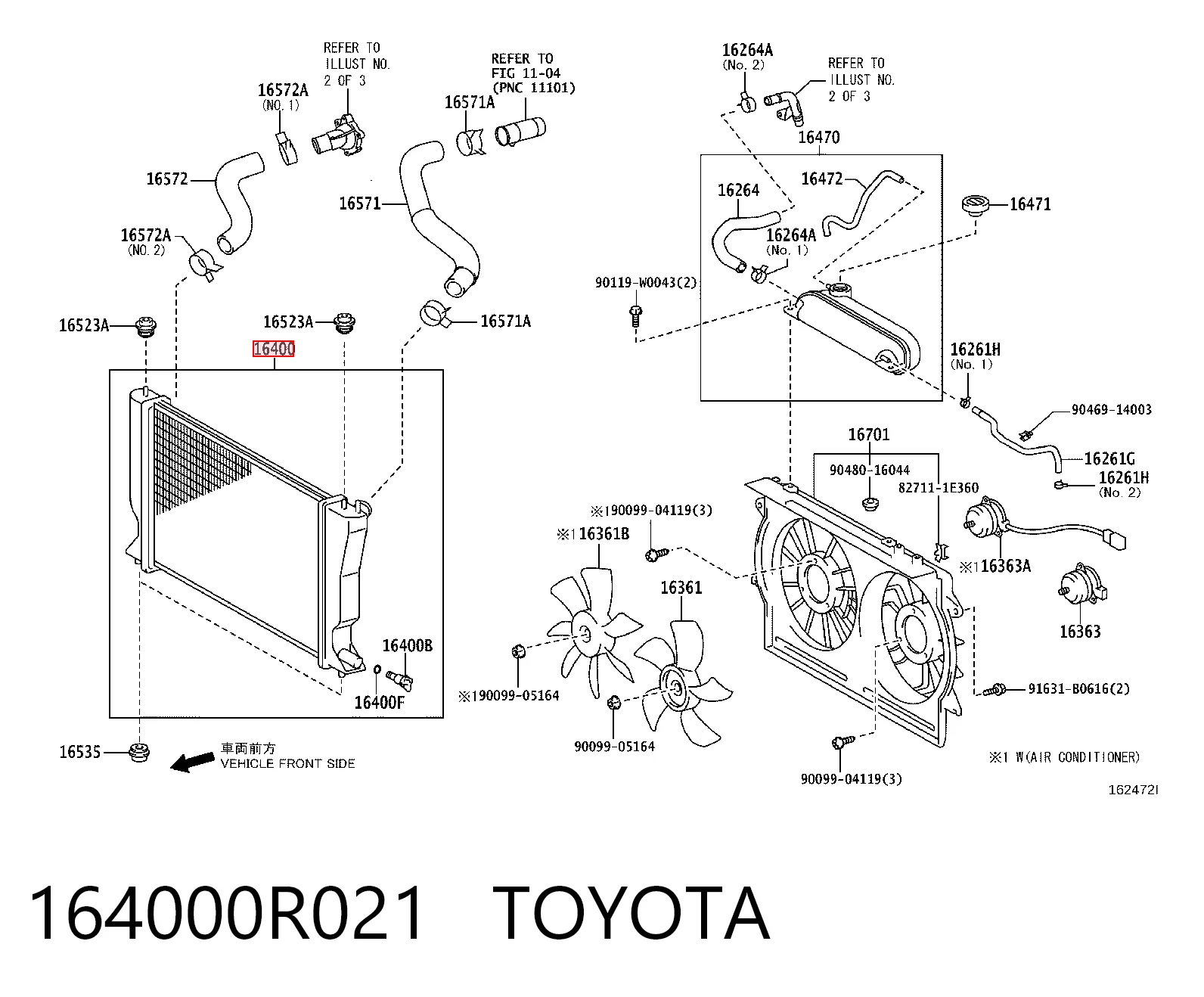 164000R021 Toyota Radiador de esfriamento de motor