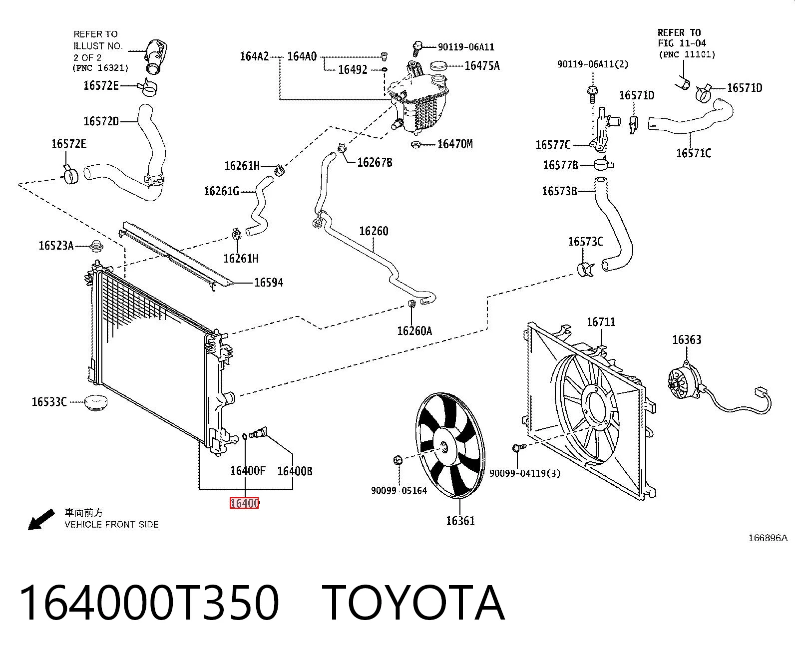 164000T350 Toyota Radiador de esfriamento de motor