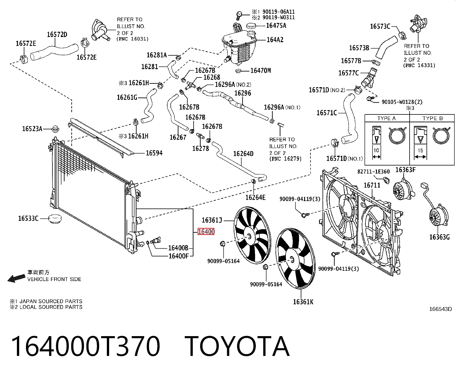 164000T370 Toyota Radiador de esfriamento de motor