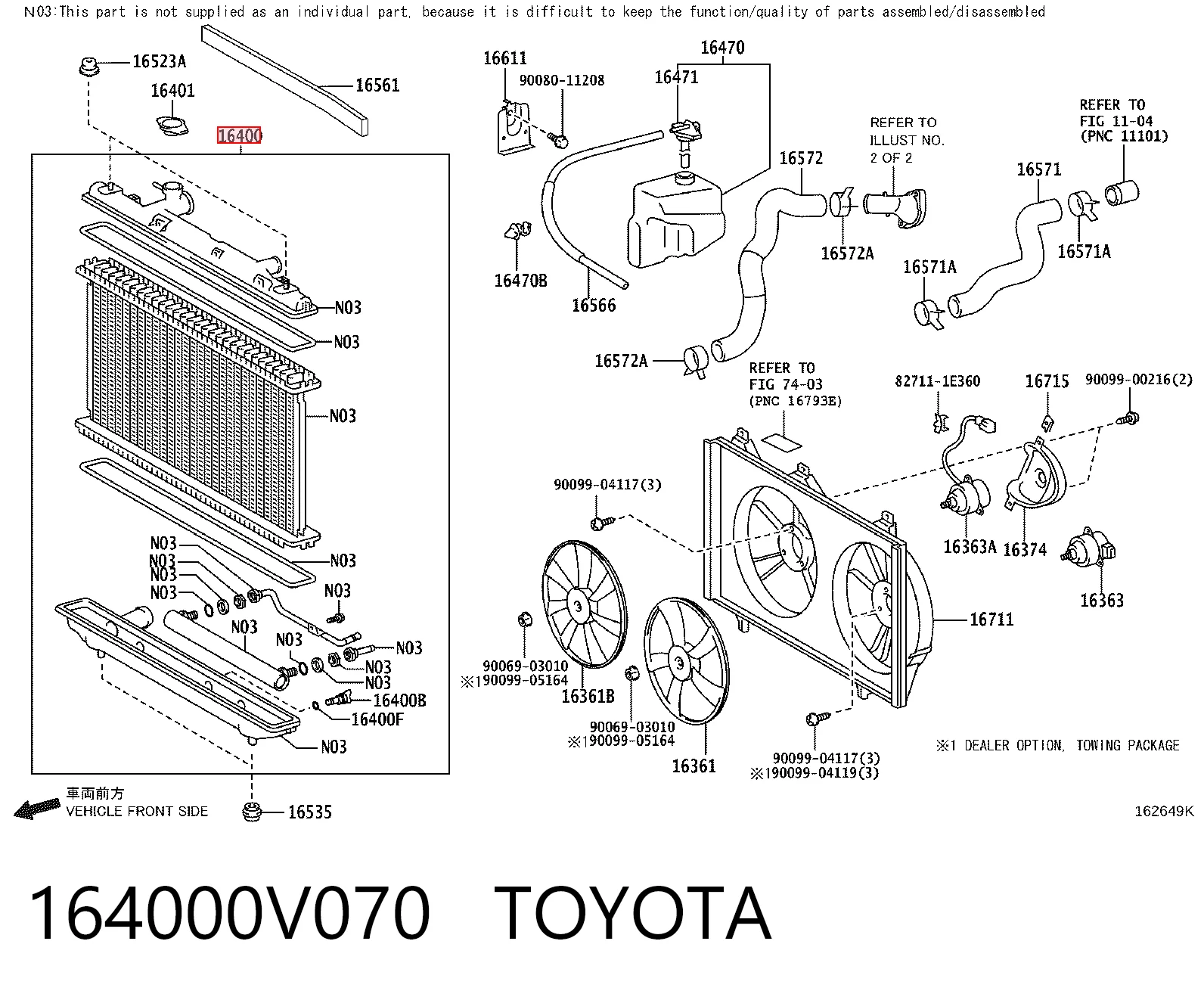 164000V070 Toyota Radiador de esfriamento de motor