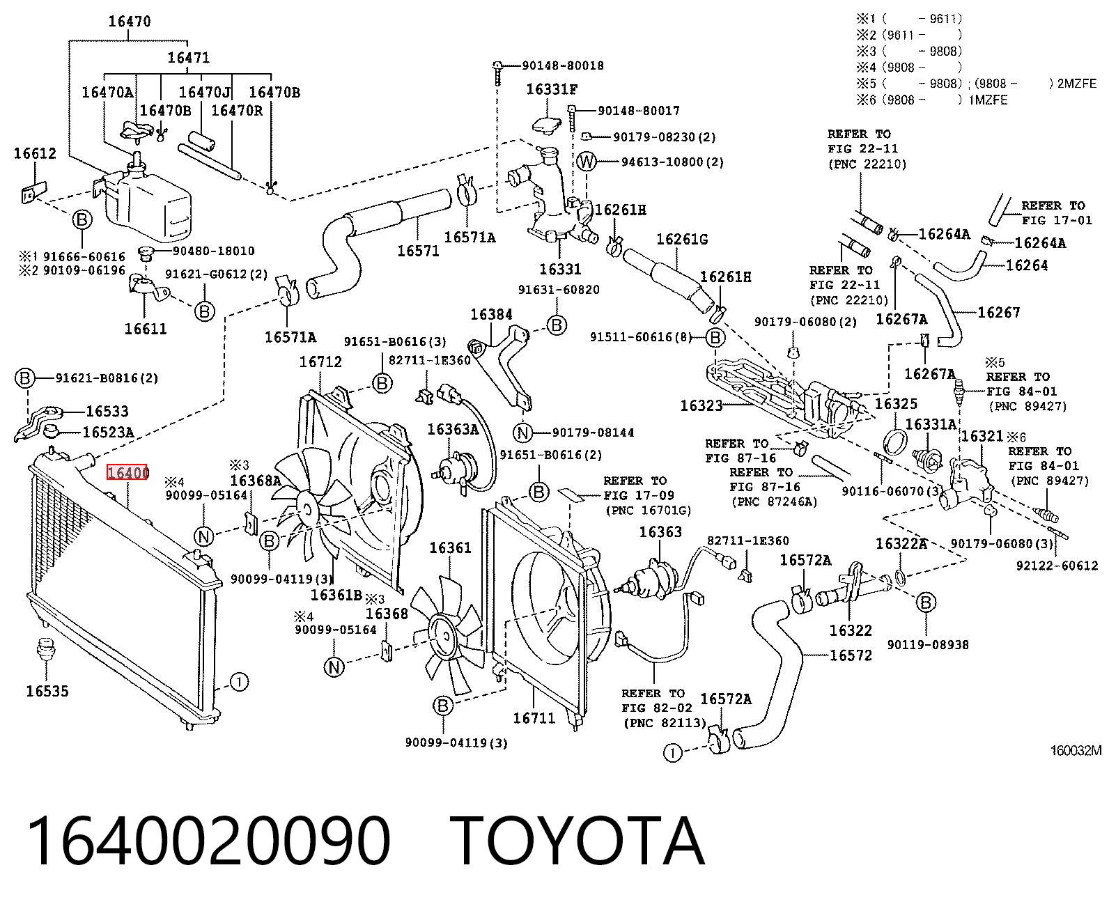 1640020090 Toyota Radiador de esfriamento de motor