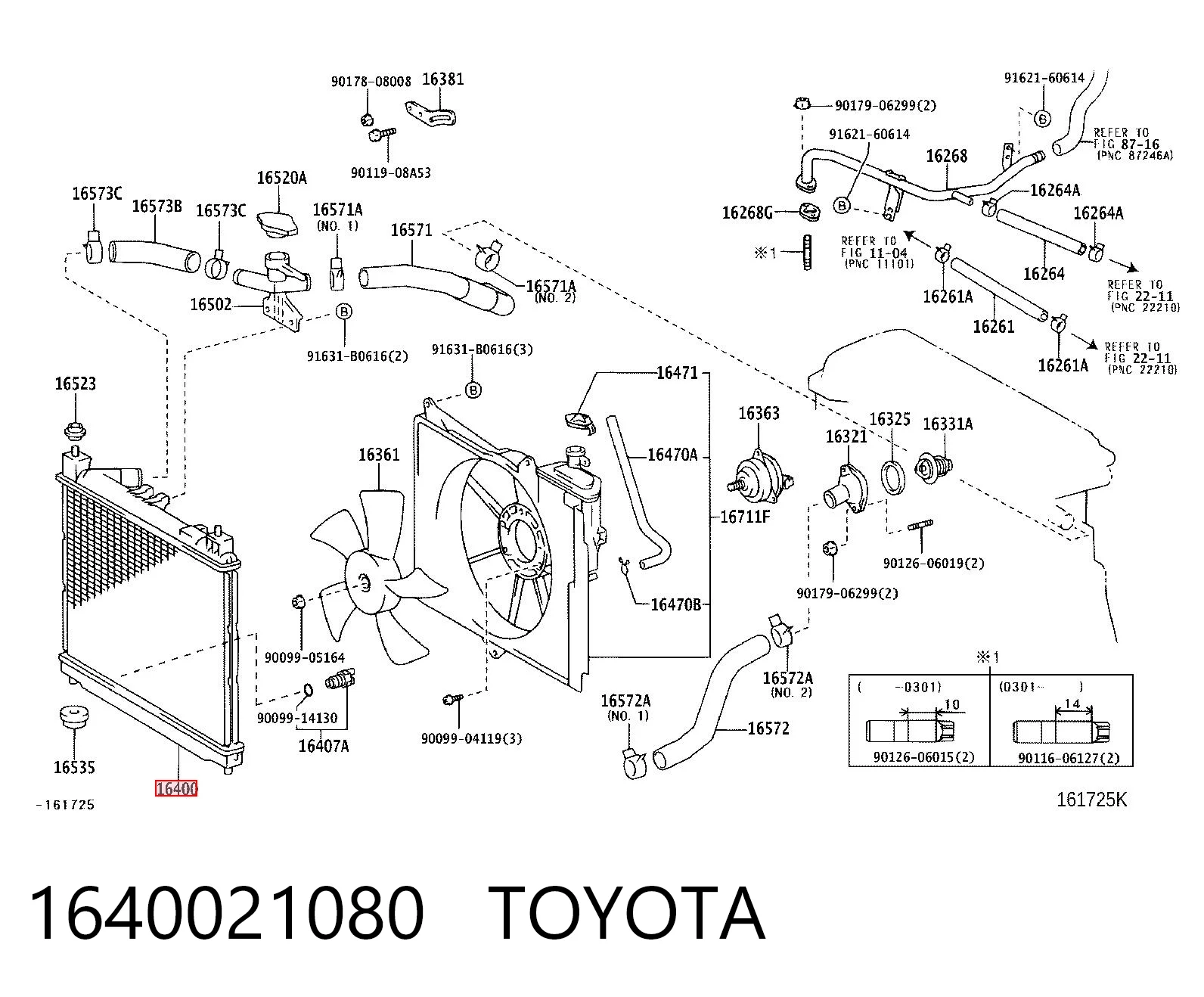 1640021080 Toyota Radiador de esfriamento de motor
