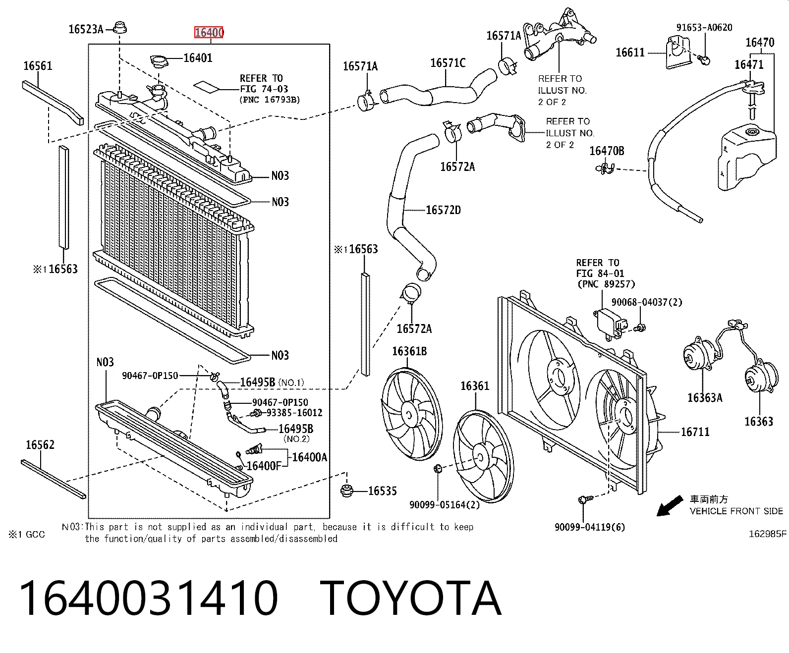 1640031410 Toyota Radiador de esfriamento de motor