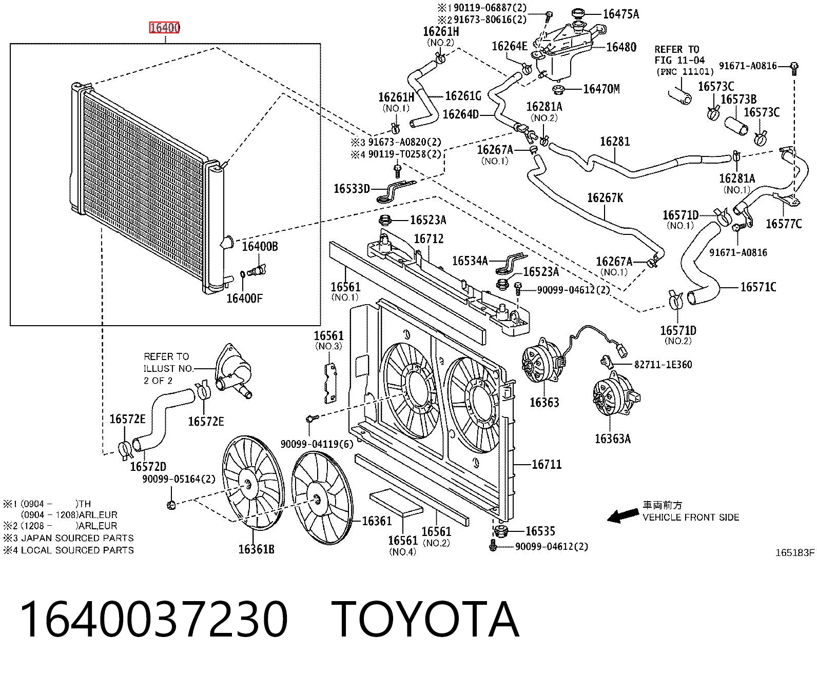 1640037230 Toyota Radiador de esfriamento de motor