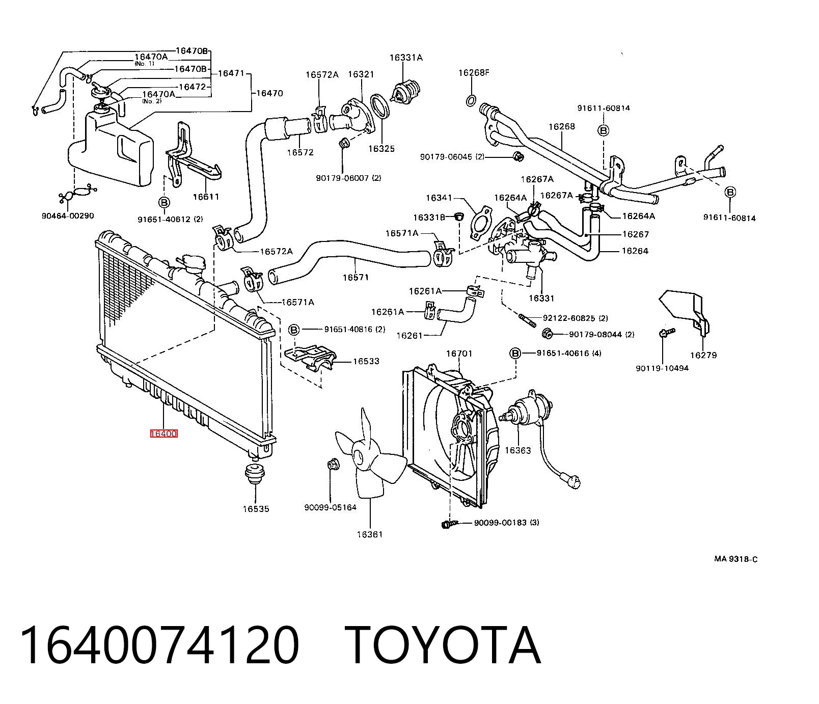 Radiador de esfriamento de motor para Toyota Camry II V2