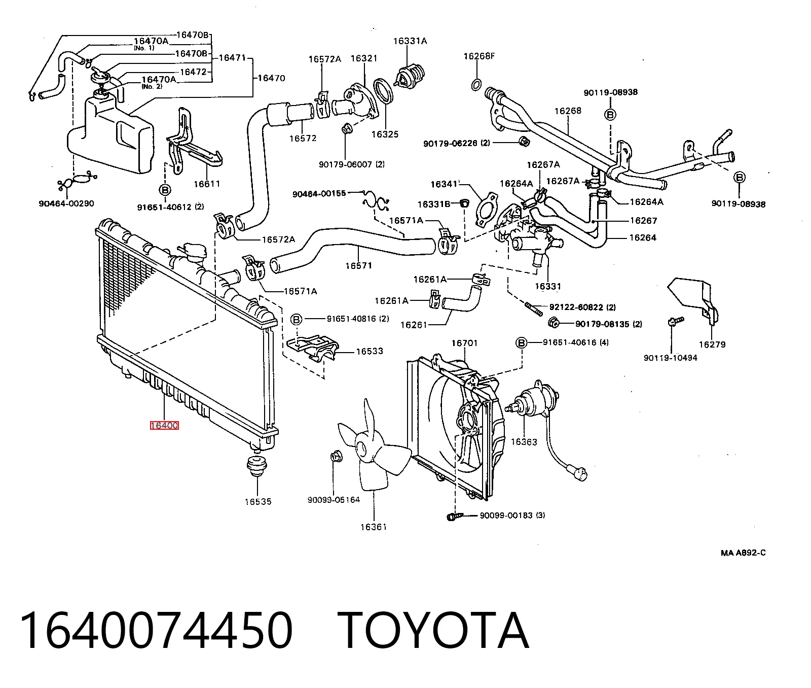  Radiador de esfriamento de motor Toyota Camry II sedan (V2) (1986 - 1991) II