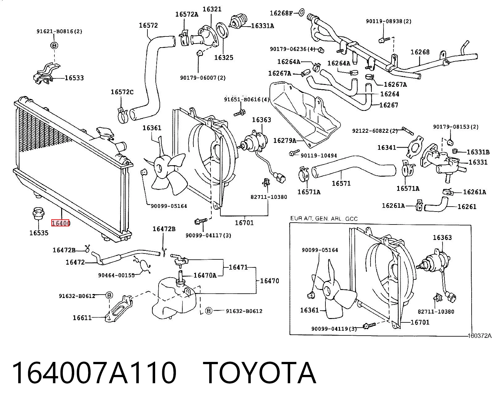 Radiador de esfriamento de motor para Toyota RAV4 I Cabrio SXA 10