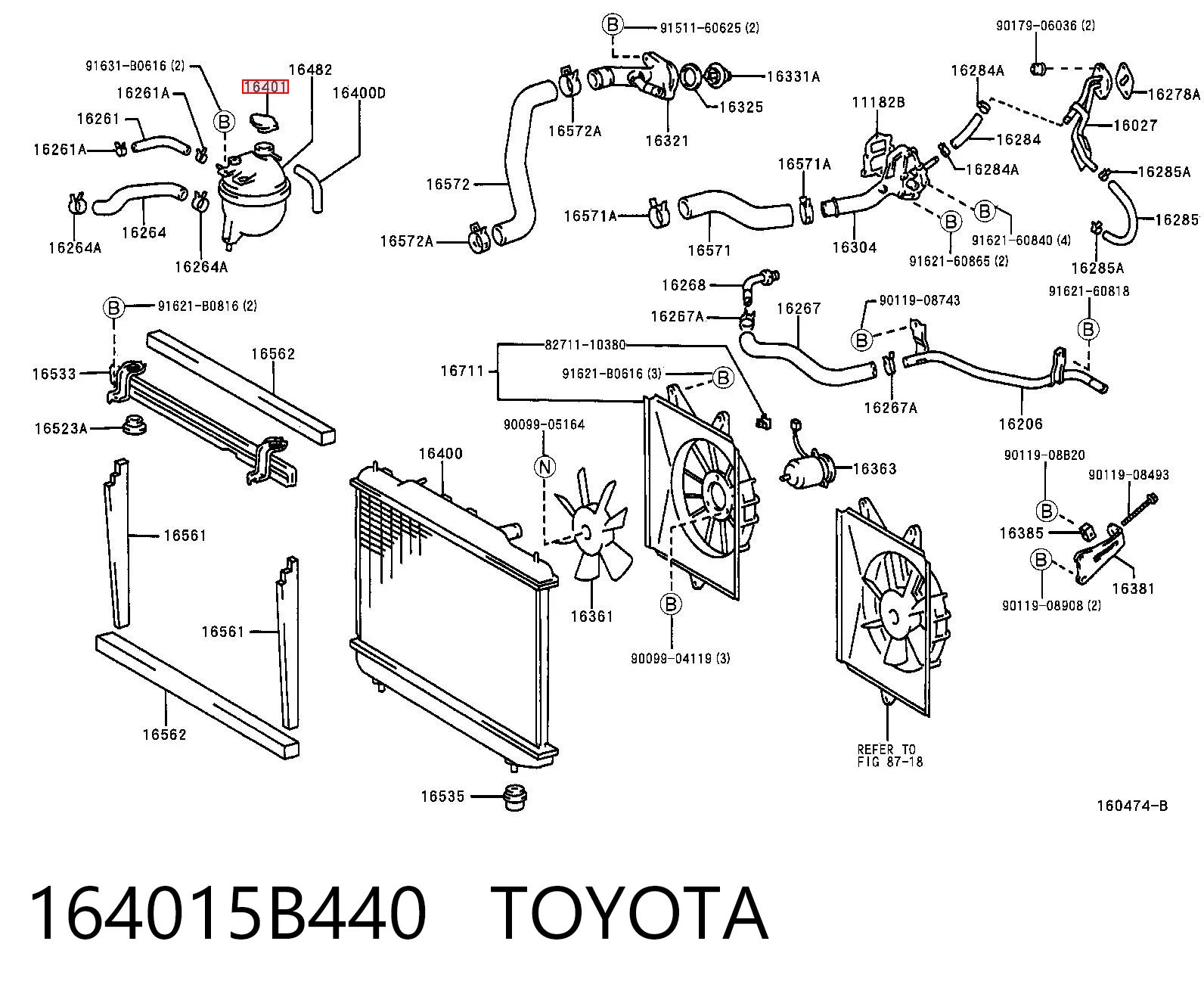 164015B440 Toyota Tampa (tampão) do radiador