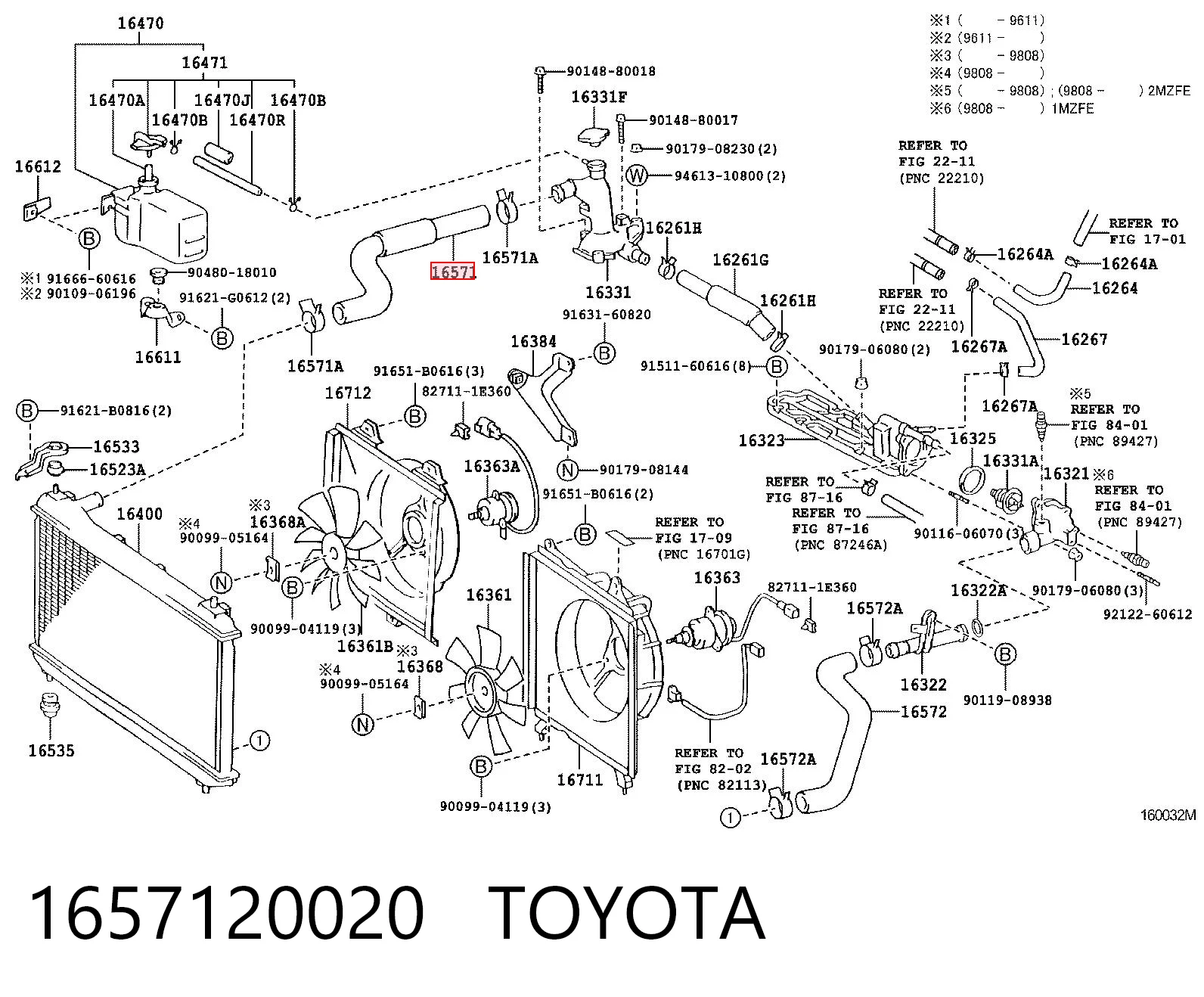 1657120020 Toyota Mangueira (cano derivado) do radiador de esfriamento superior