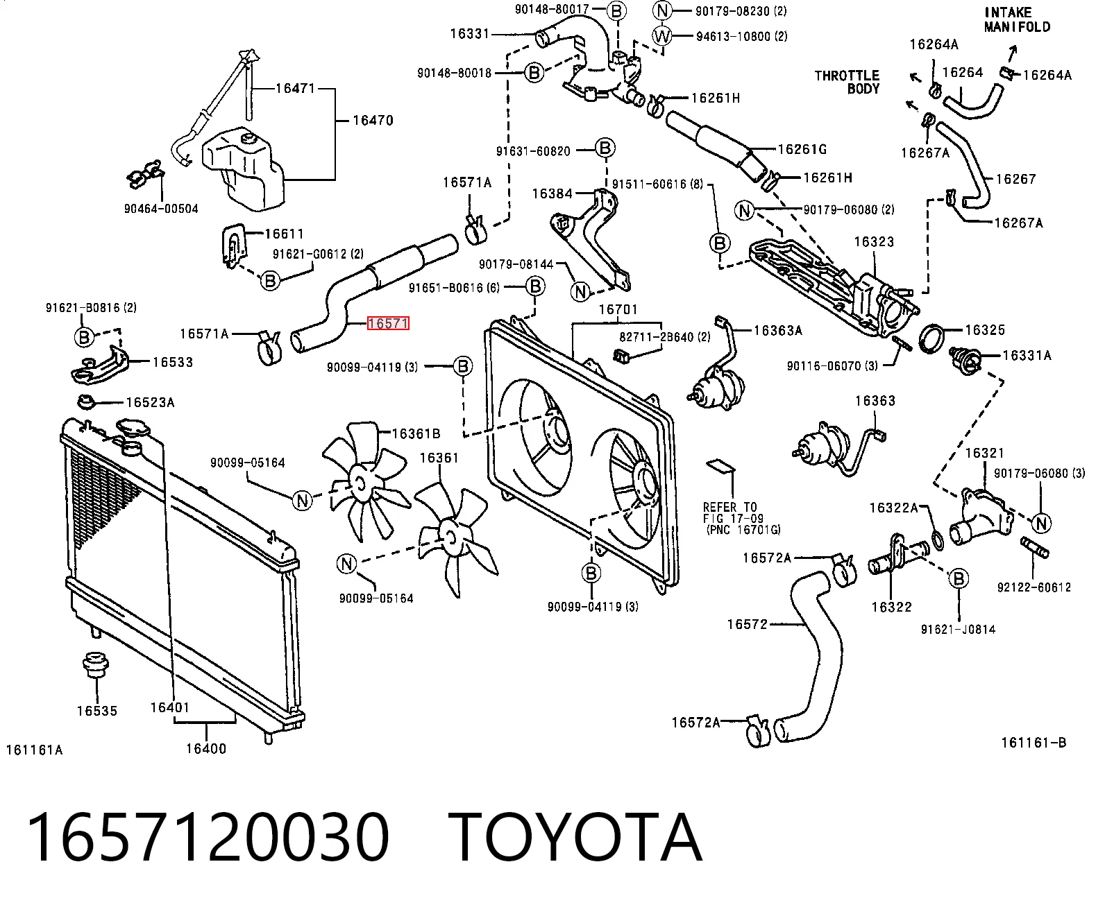 1657120030 Toyota Mangueira (cano derivado) do radiador de esfriamento superior