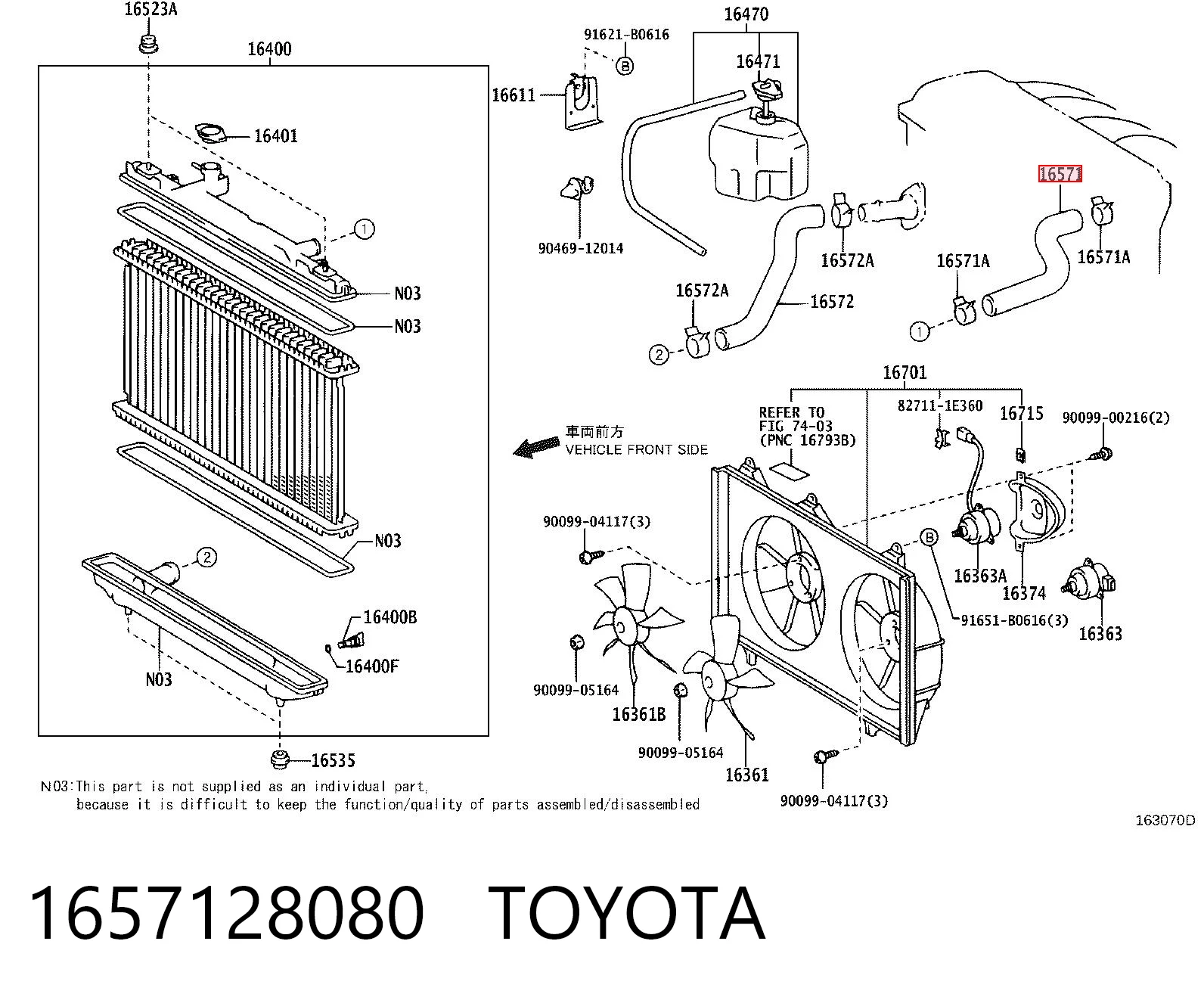 1657128080 Toyota Mangueira (cano derivado) do radiador de esfriamento superior
