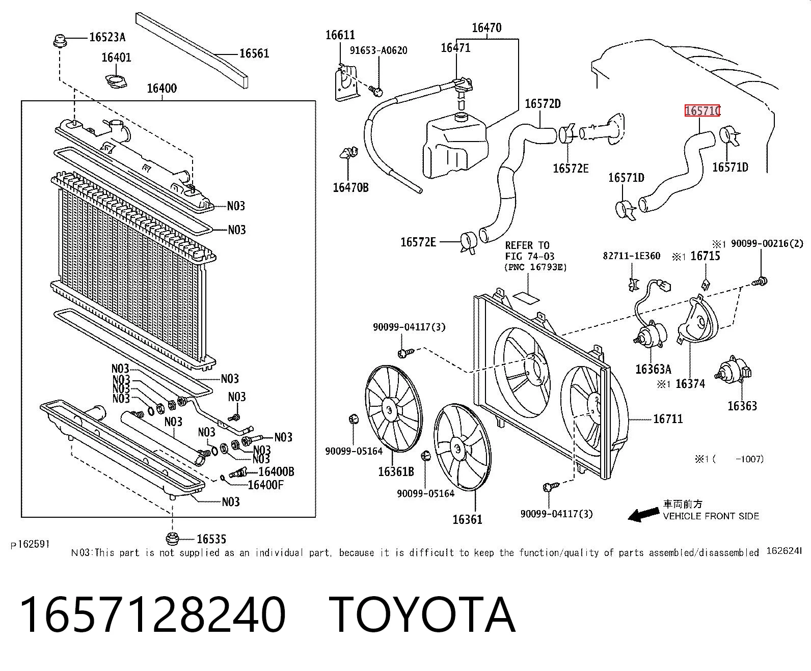 1657128240 Toyota Mangueira (cano derivado) do radiador de esfriamento superior