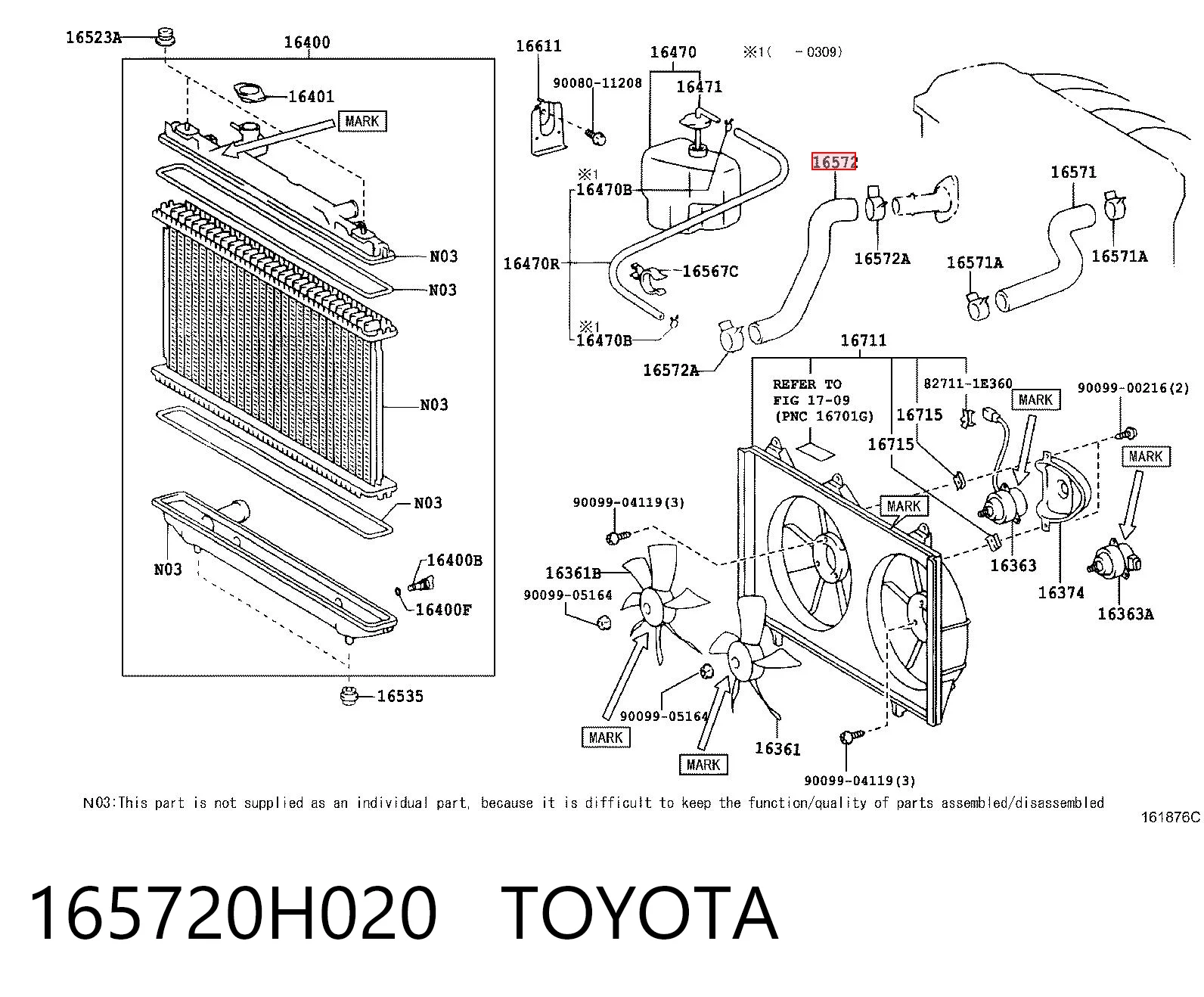 165720H020 Toyota Mangueira (cano derivado) inferior do radiador de esfriamento