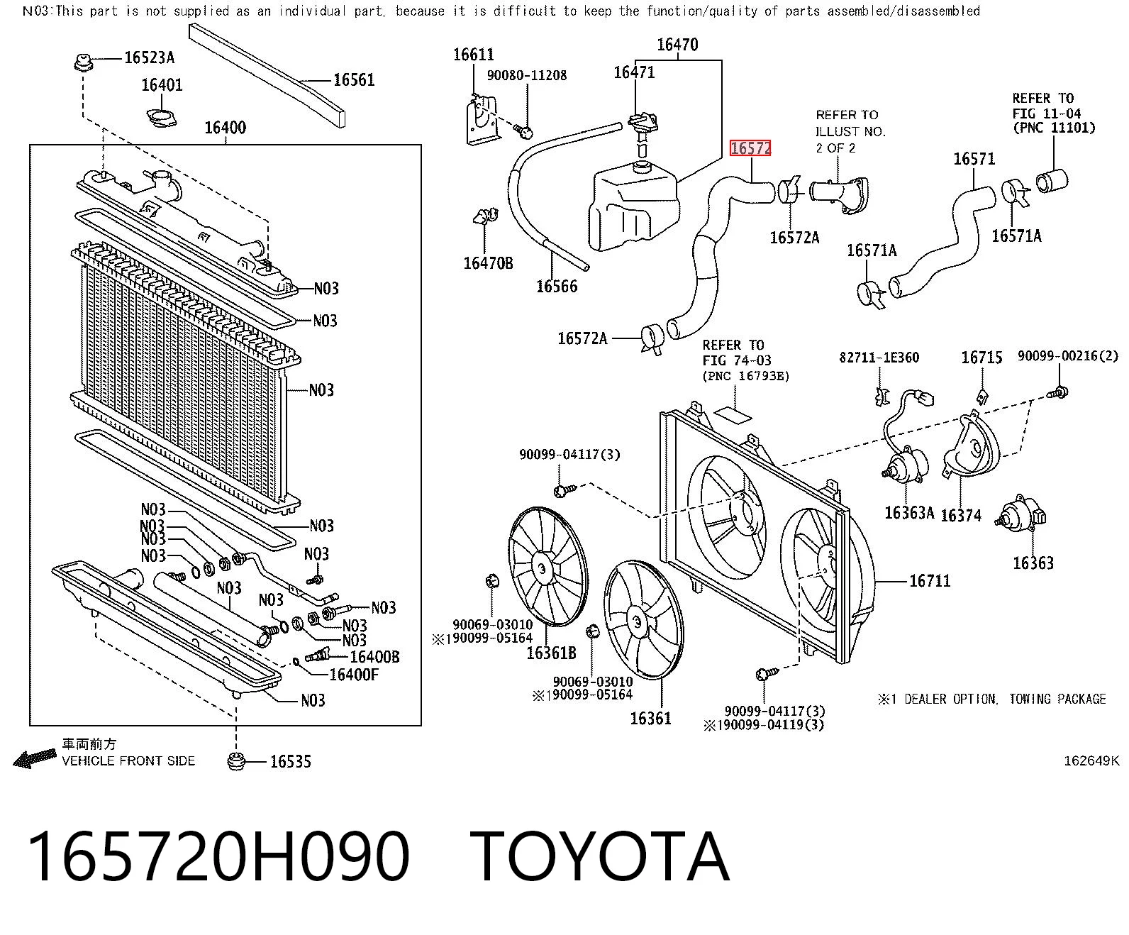 165720H090 Toyota Mangueira (cano derivado) inferior do radiador de esfriamento
