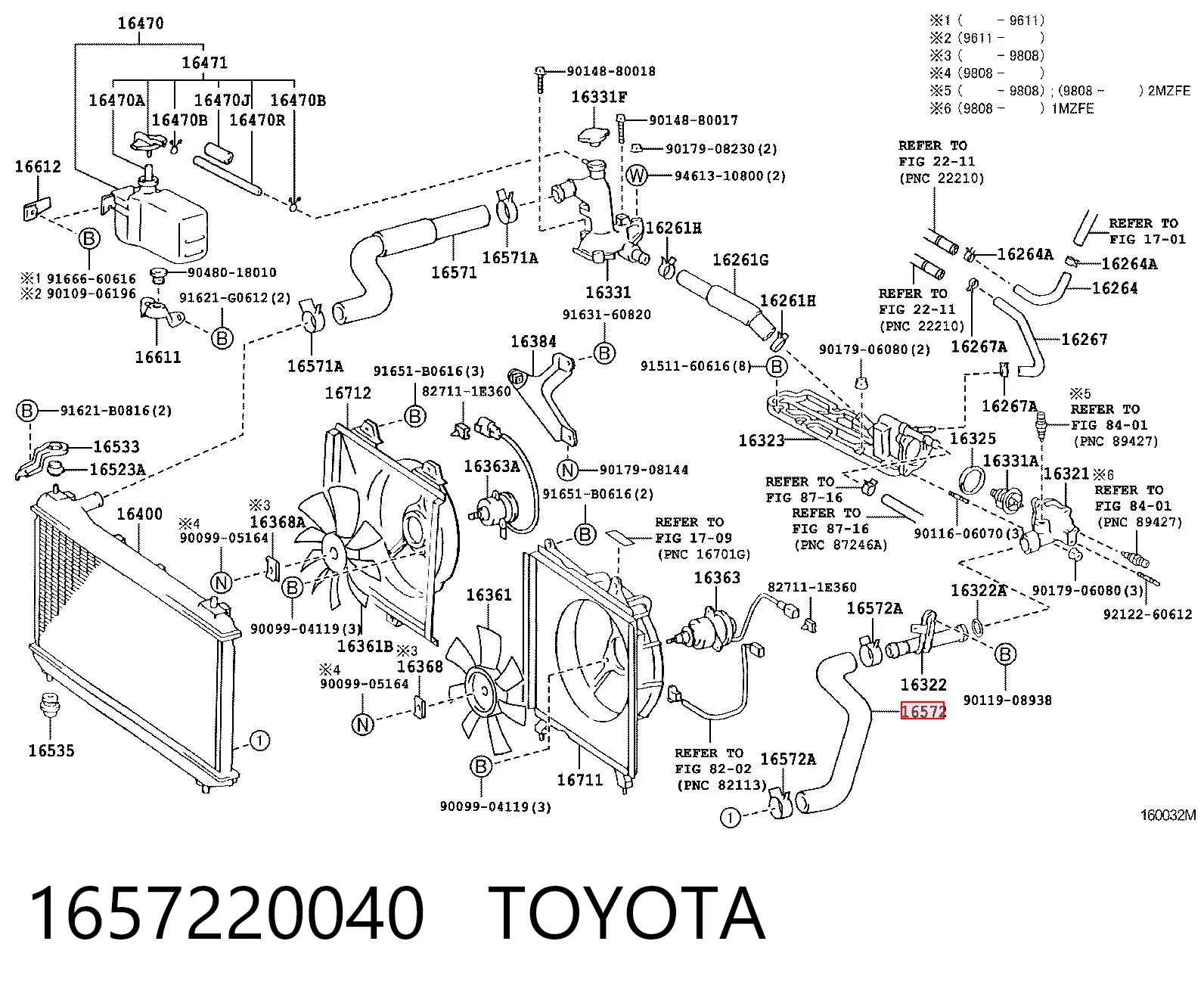 1657220040 Toyota Mangueira (cano derivado) inferior do radiador de esfriamento