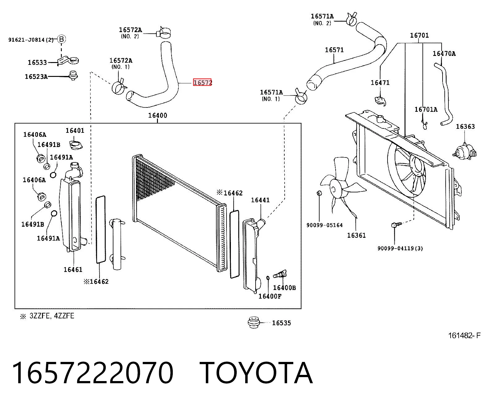 1657222070 Toyota Mangueira (cano derivado) inferior do radiador de esfriamento