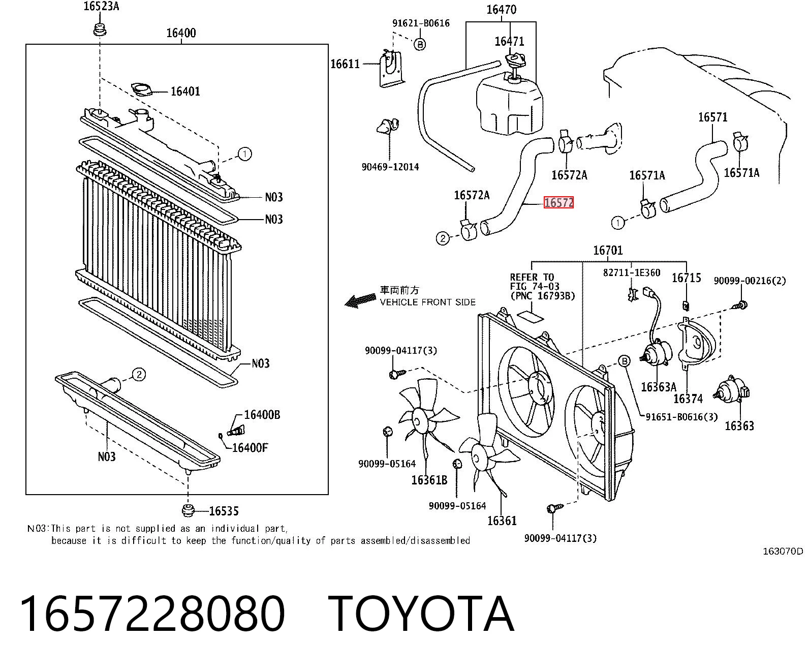 1657228080 Toyota Mangueira (cano derivado) inferior do radiador de esfriamento