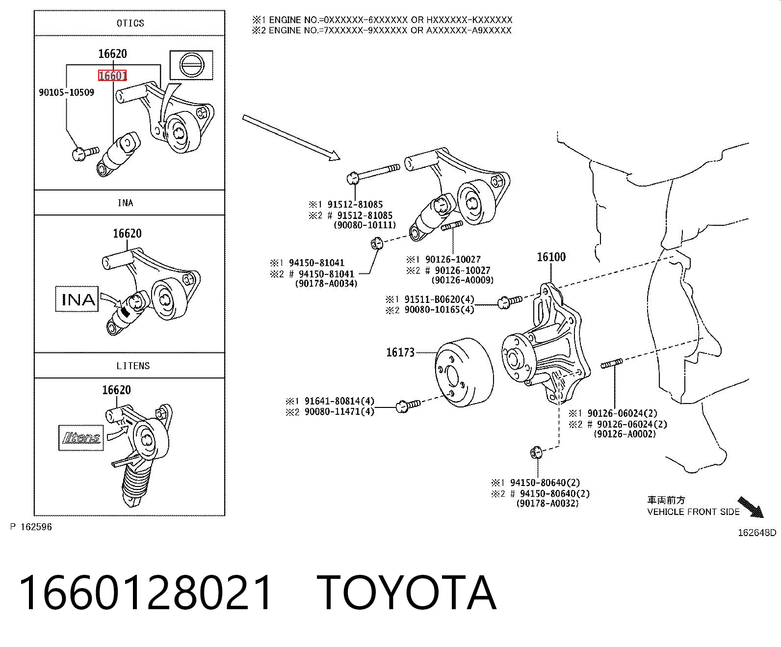1660128021 Toyota Reguladora de tensão da correia de transmissão