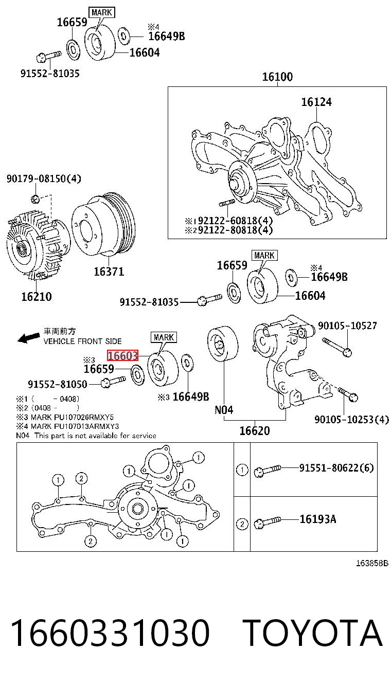 1660331030 Toyota Rolo parasita da correia de transmissão