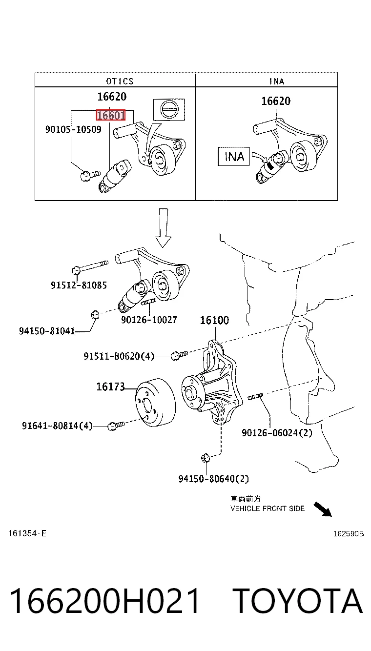 166200H021 Toyota Reguladora de tensão da correia de transmissão