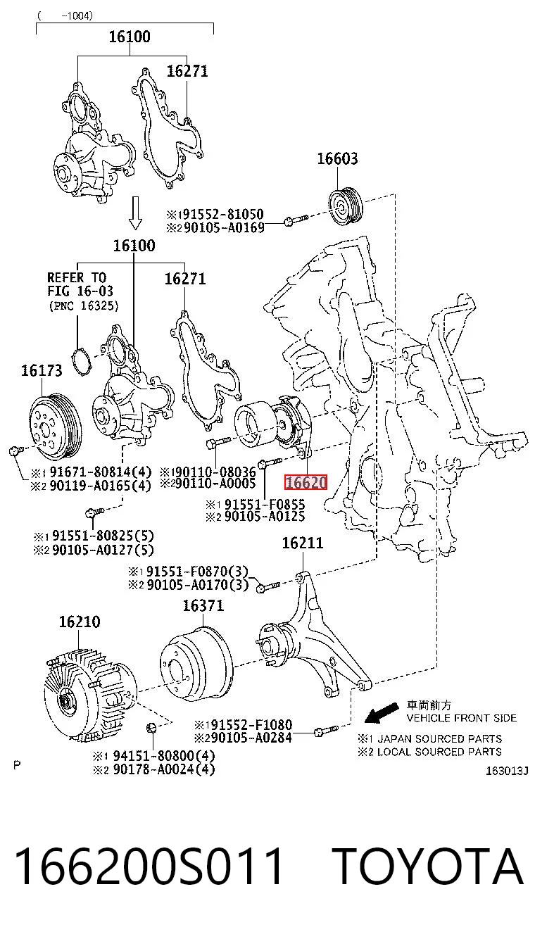 166200S011 Toyota Reguladora de tensão da correia de transmissão