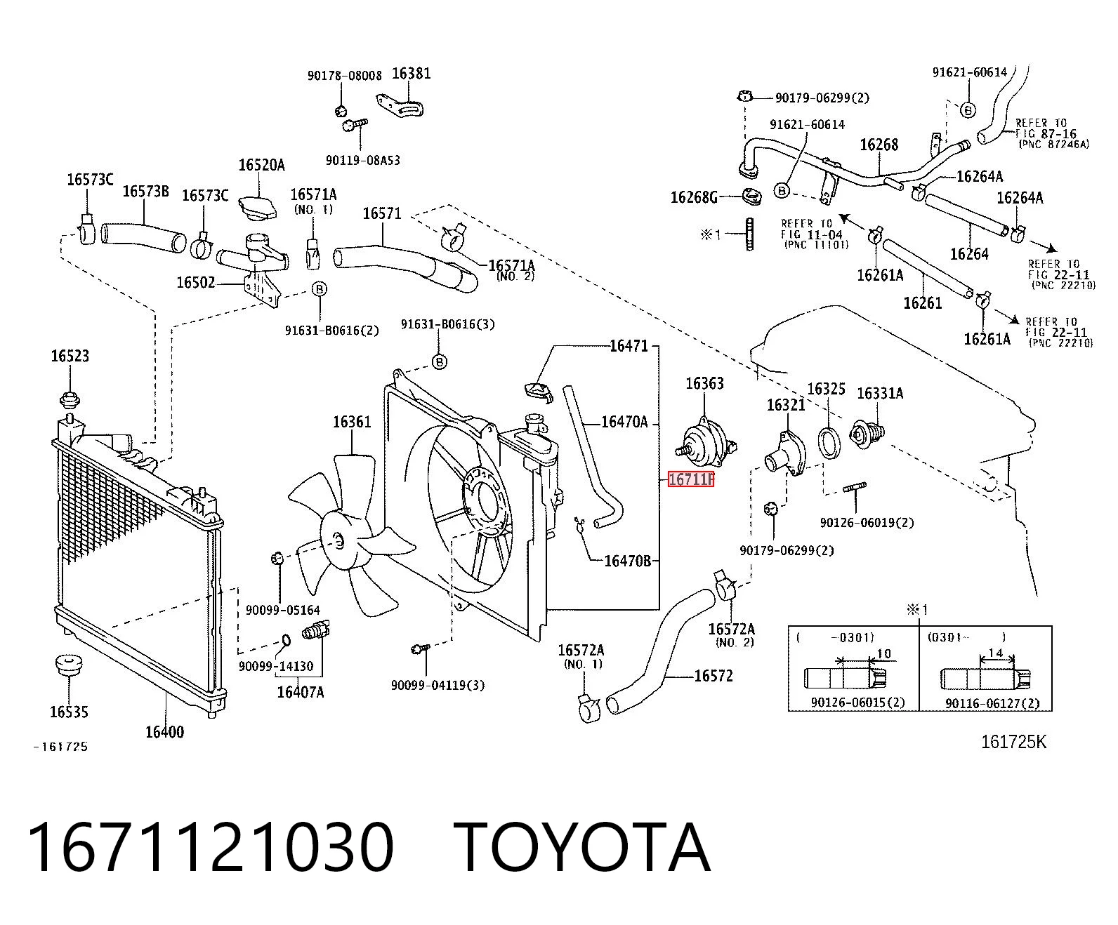 1671121030 Toyota Difusor do radiador de esfriamento