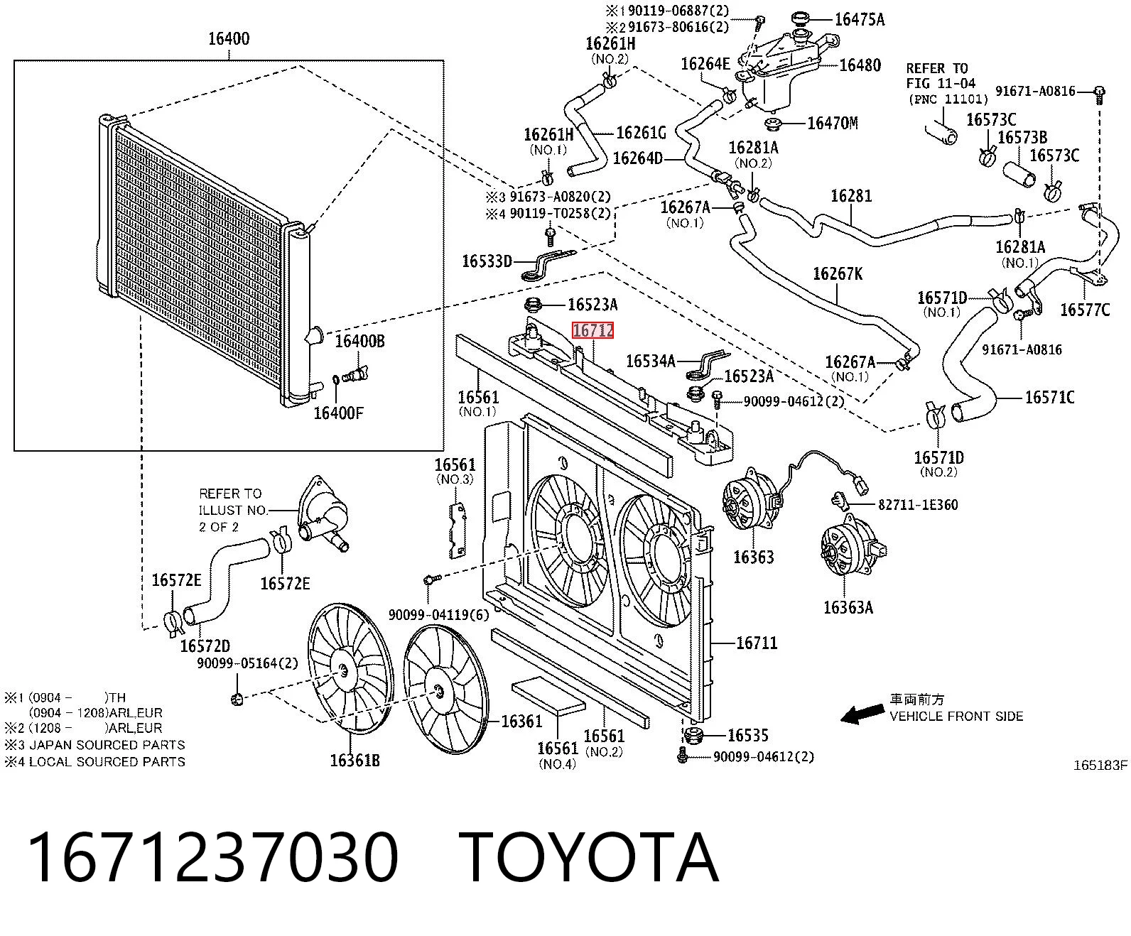 1671237030 Toyota Conduto de ar/defletor do radiador, superior