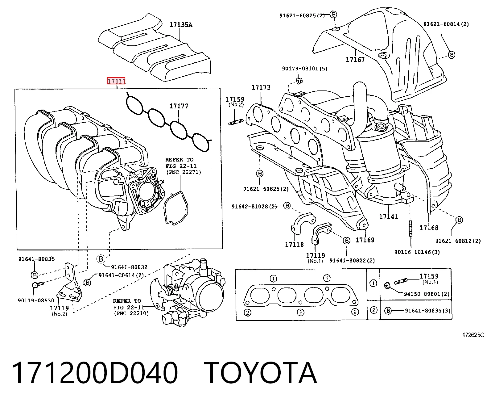 171200D040 Toyota Tubo coletor de admissão