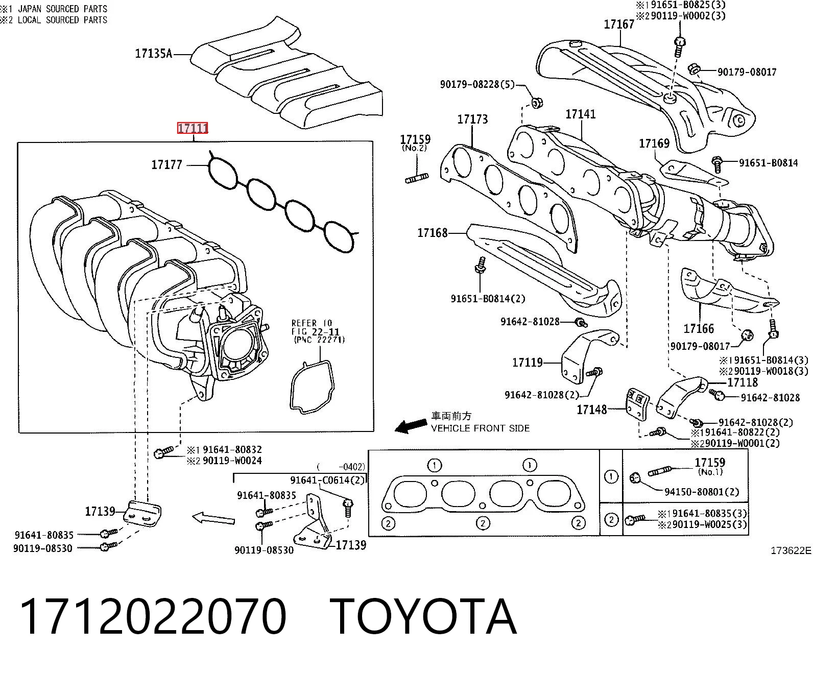 1712022070 Toyota Tubo coletor de admissão