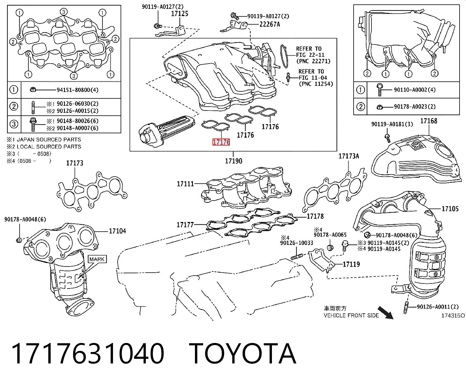 1717631040 Toyota Vedante superior de tubo coletor de admissão