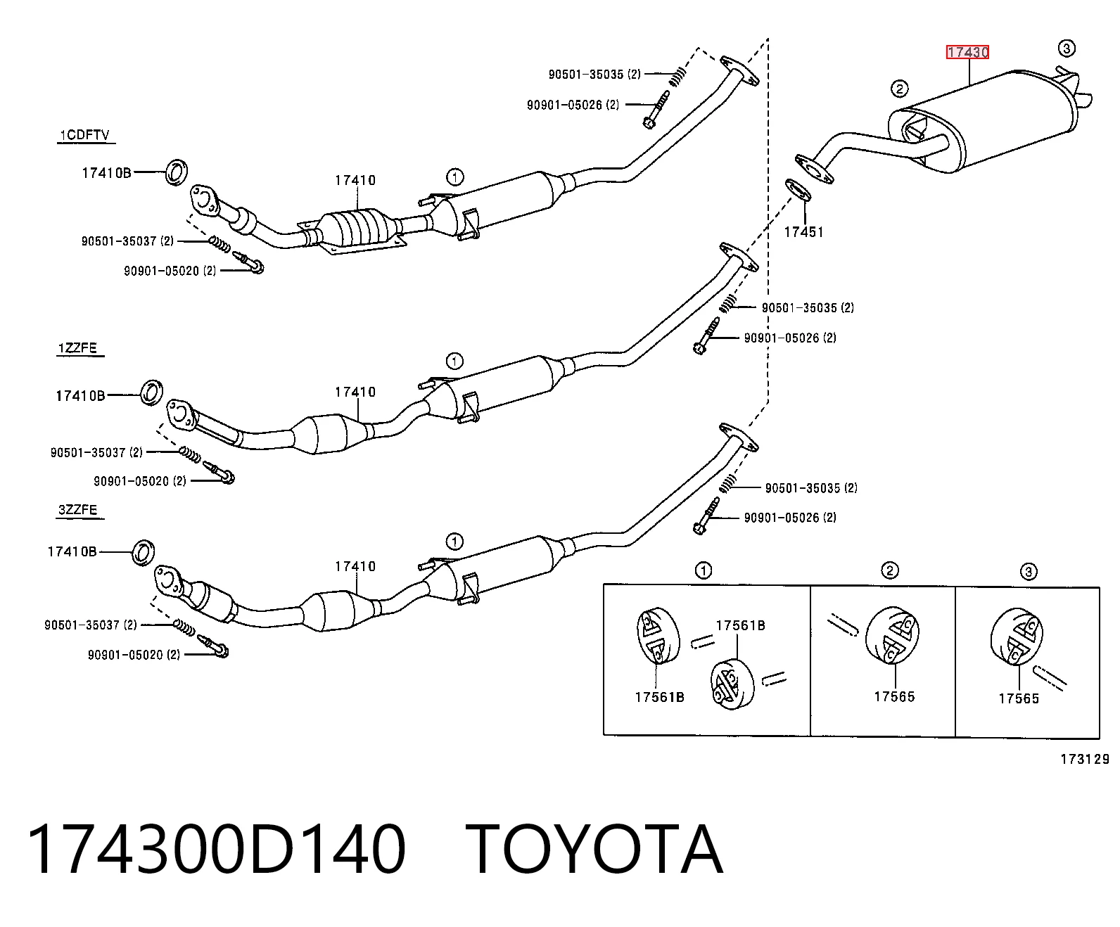 174300D140 Toyota Silenciador, parte traseira
