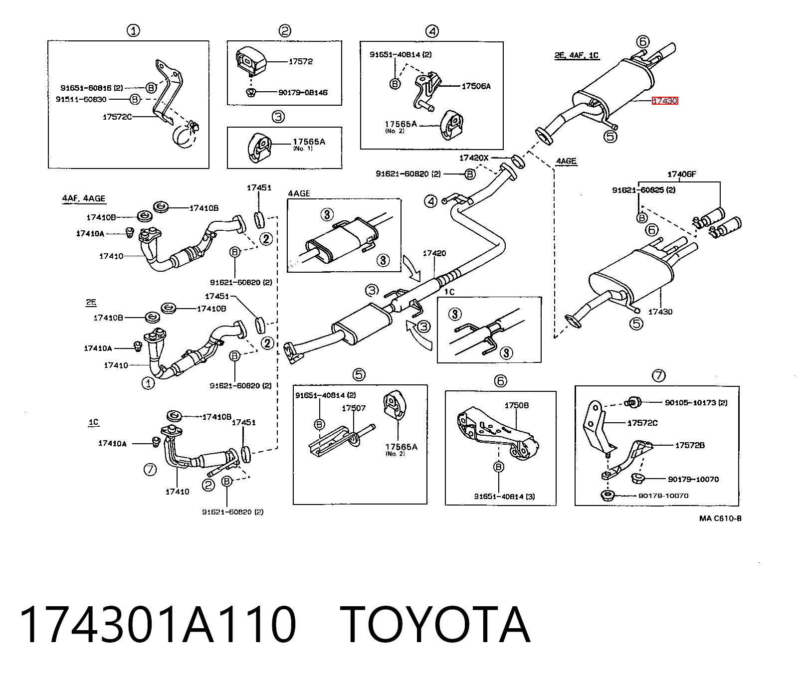Silenciador, parte traseira Toyota Corolla  E9