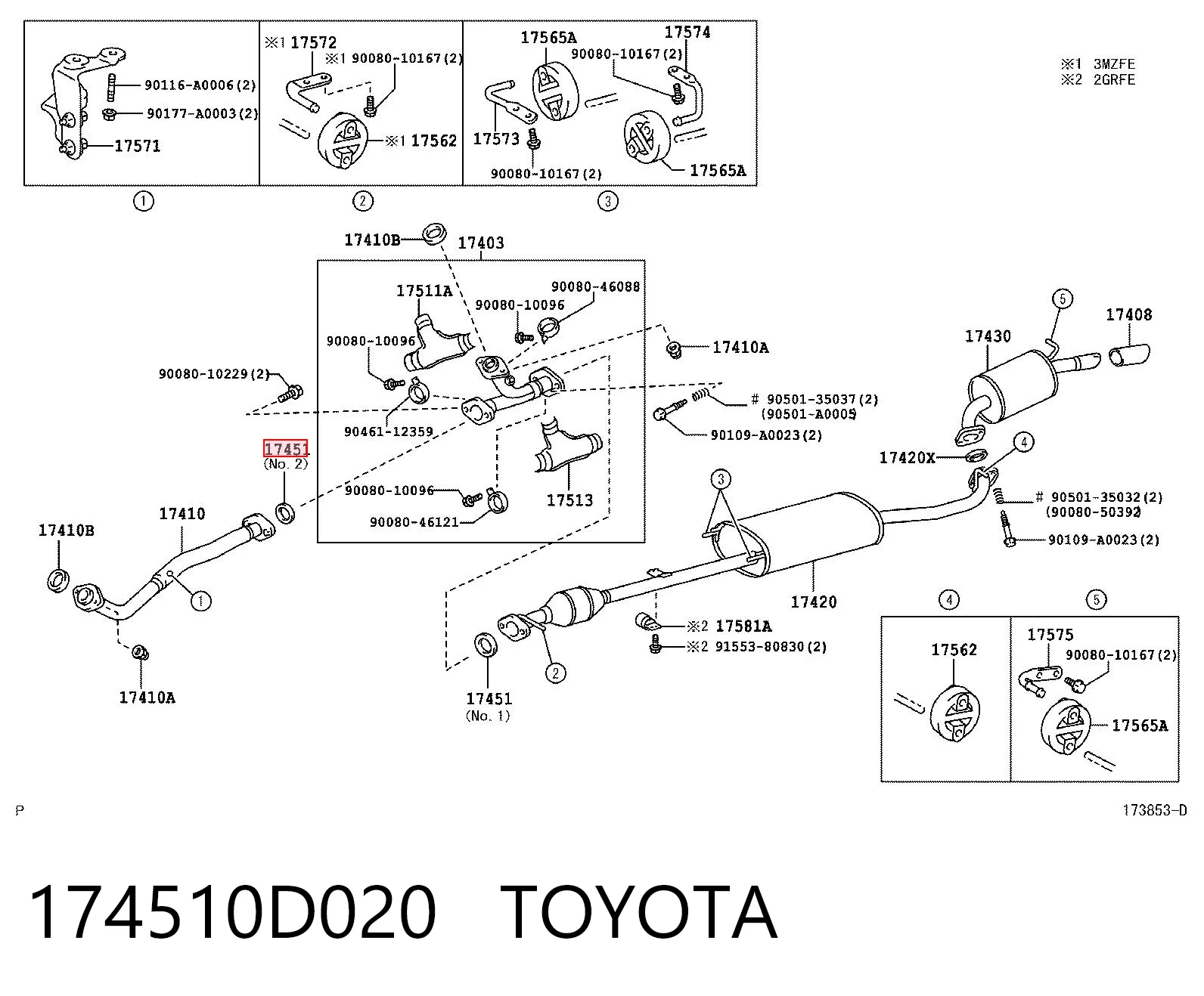 174510D020 Toyota Anel de tubo de admissão do silenciador