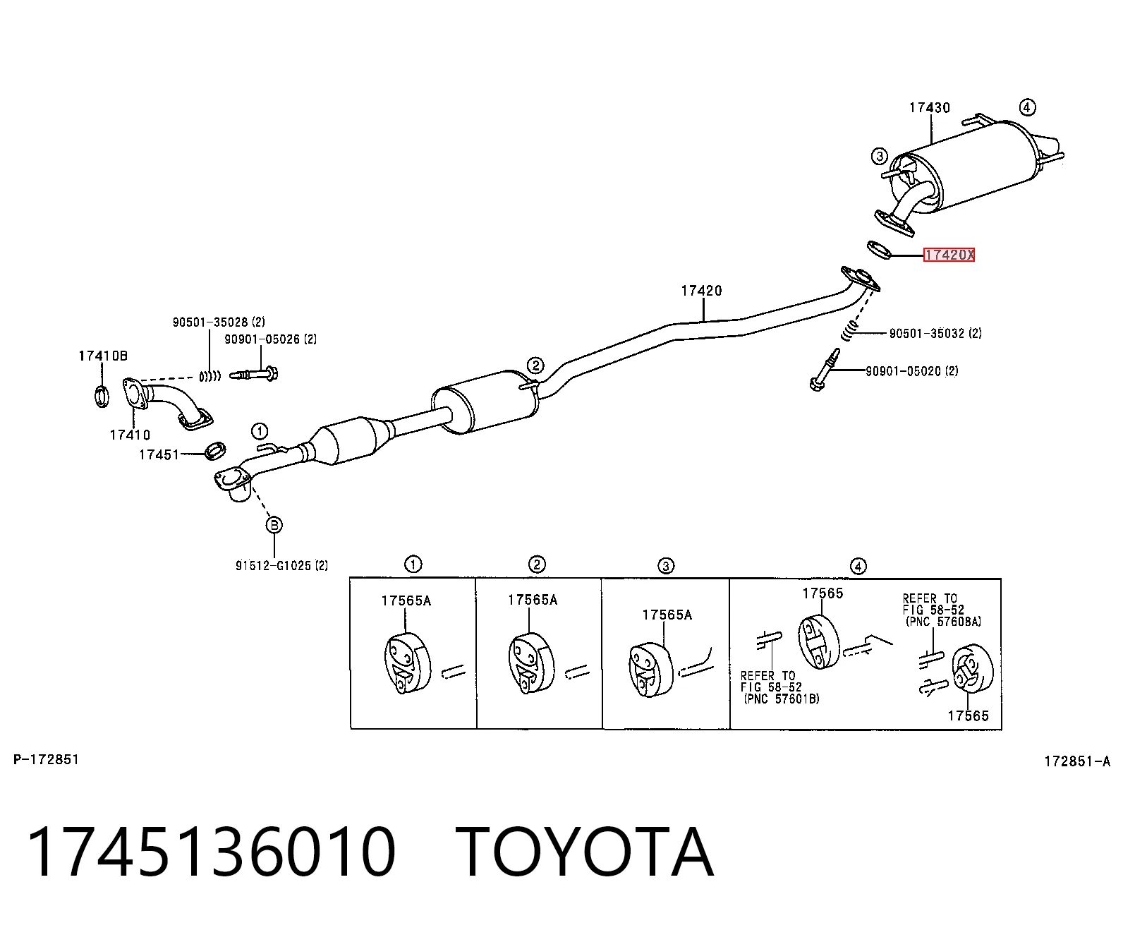 1745136010 Toyota Anel de tubo de admissão do silenciador