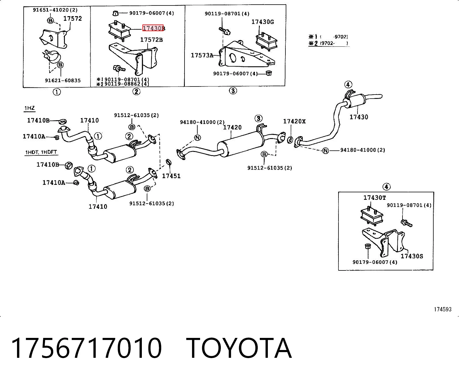 1756717010 Toyota Coxim de fixação do silenciador
