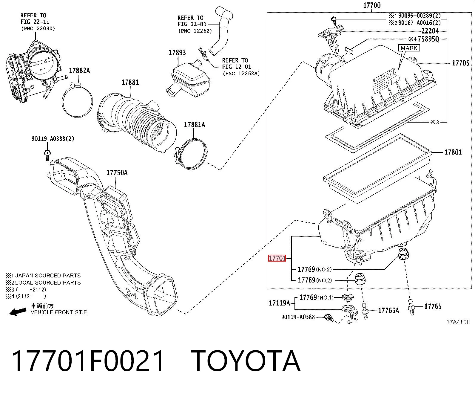 17701F0021 Toyota Caixa de filtro de ar, parte inferior