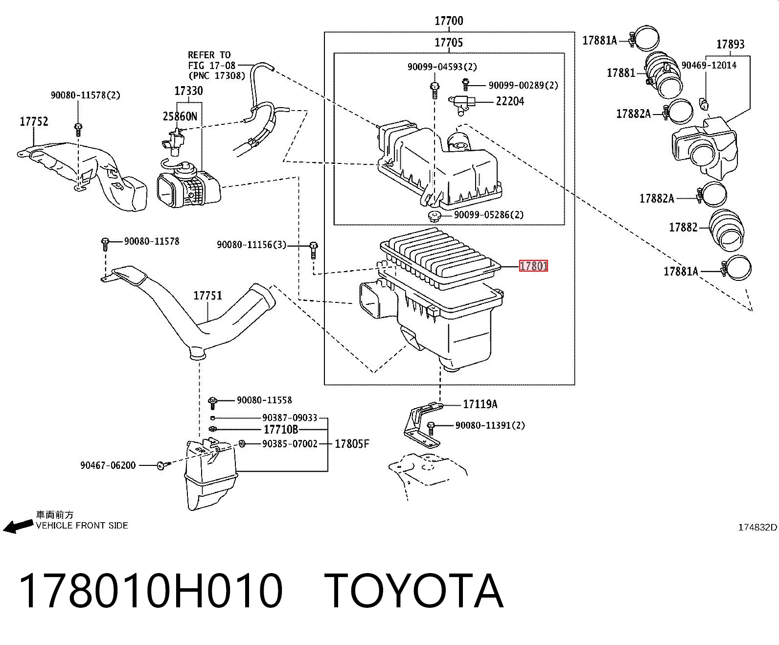 178010H010 Toyota Filtro de ar