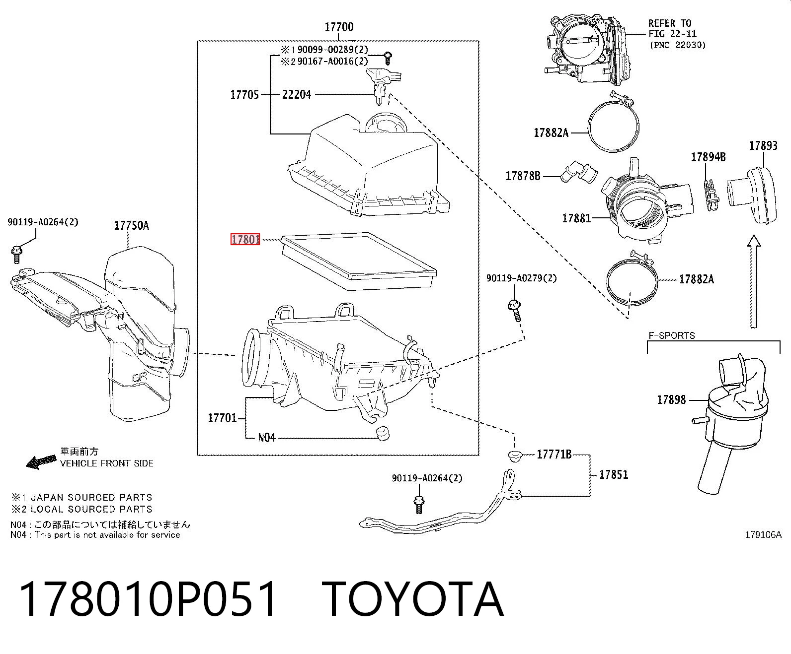 178010P051 Toyota Filtro de ar