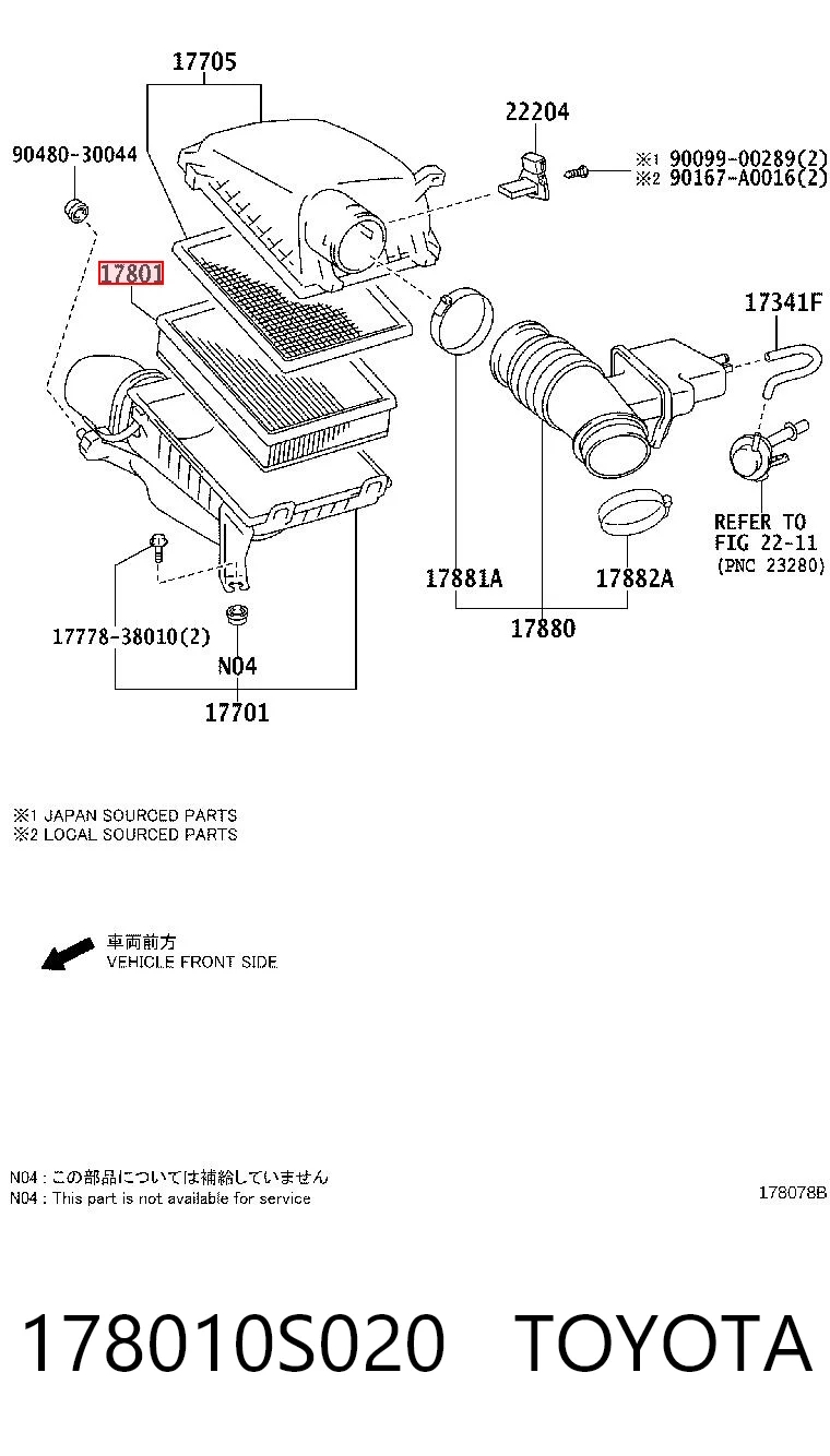 178010S020 Toyota Filtro de ar
