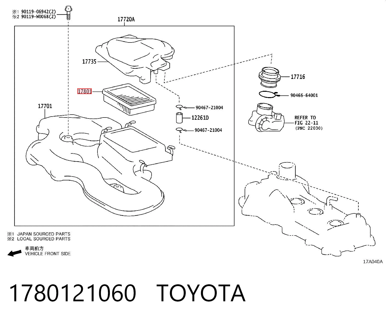 1780121060 Toyota Filtro de ar