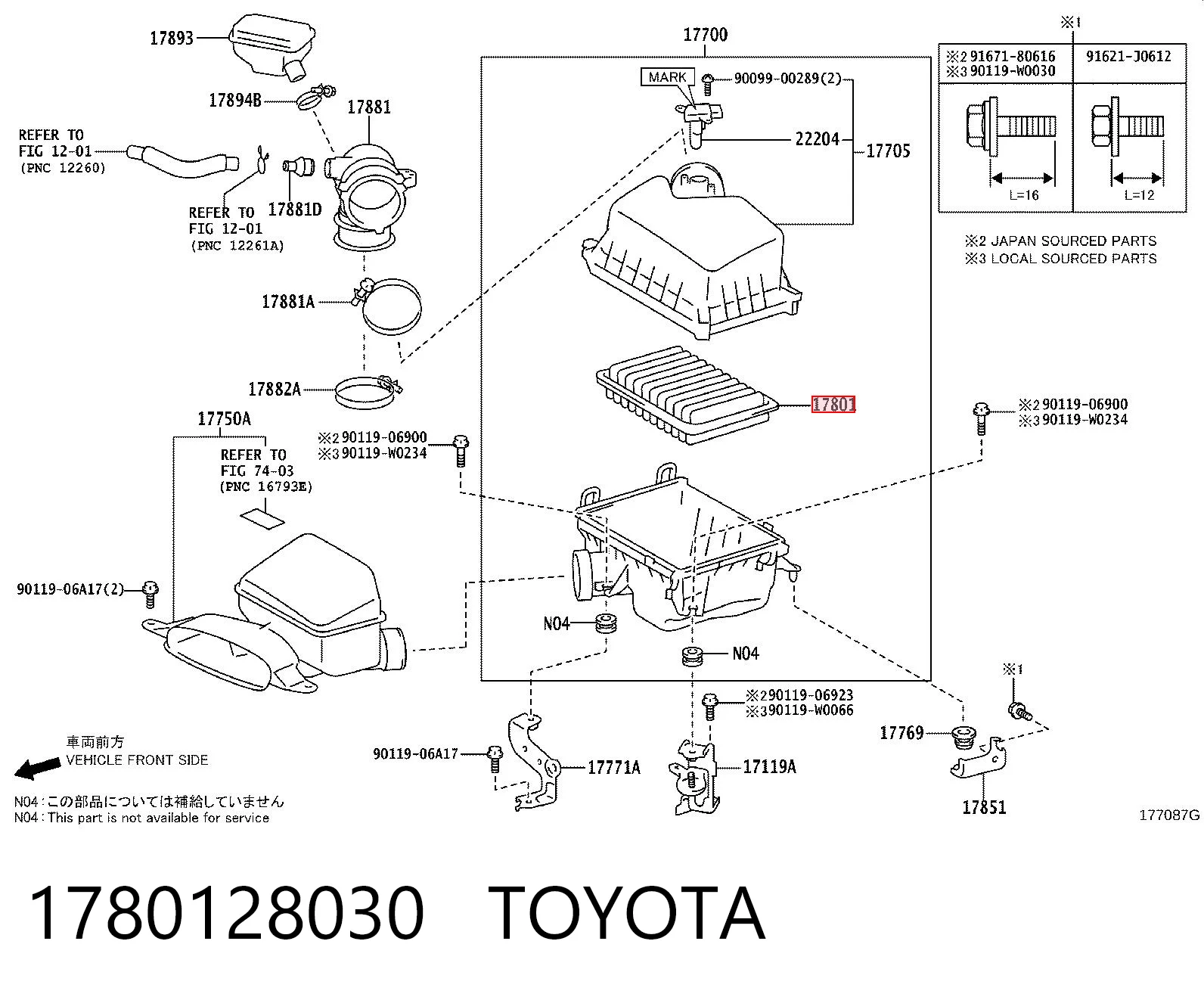 1780128030 Toyota Filtro de ar