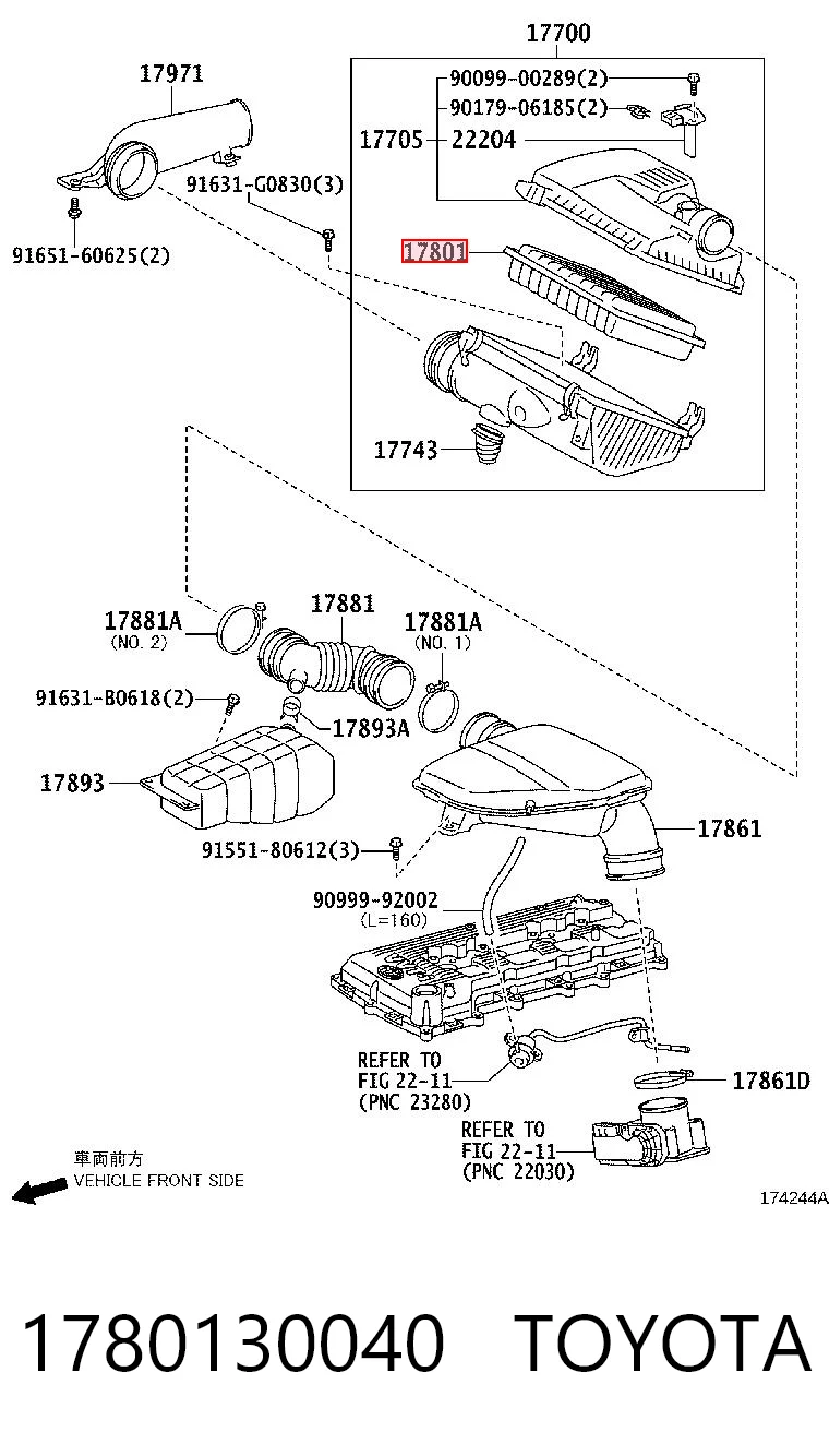 1780130040 Toyota Filtro de ar