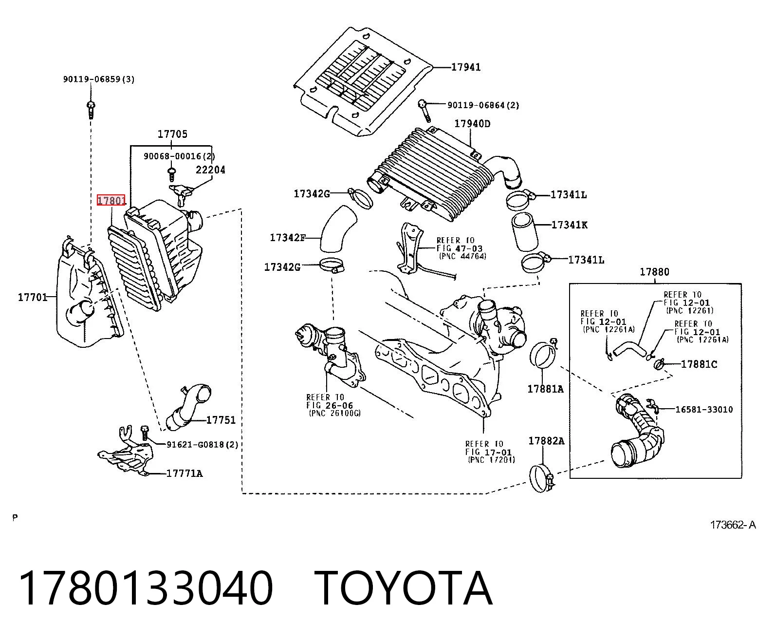 1780133040 Toyota Filtro de ar