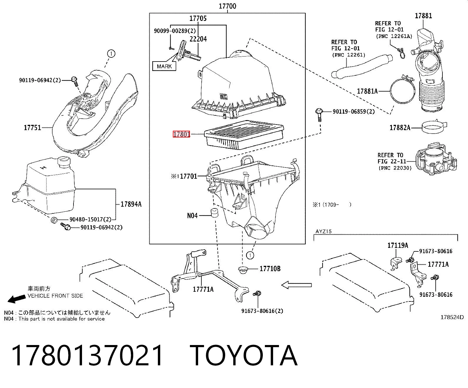 1780137021 Toyota Filtro de ar